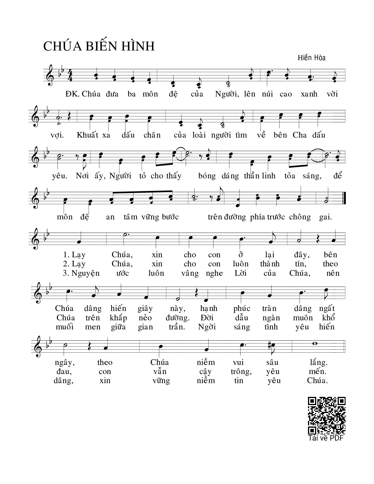 Page 1 of Sheet music PDF Chúa biến hình (Mt. 17) - Hiền Hòa