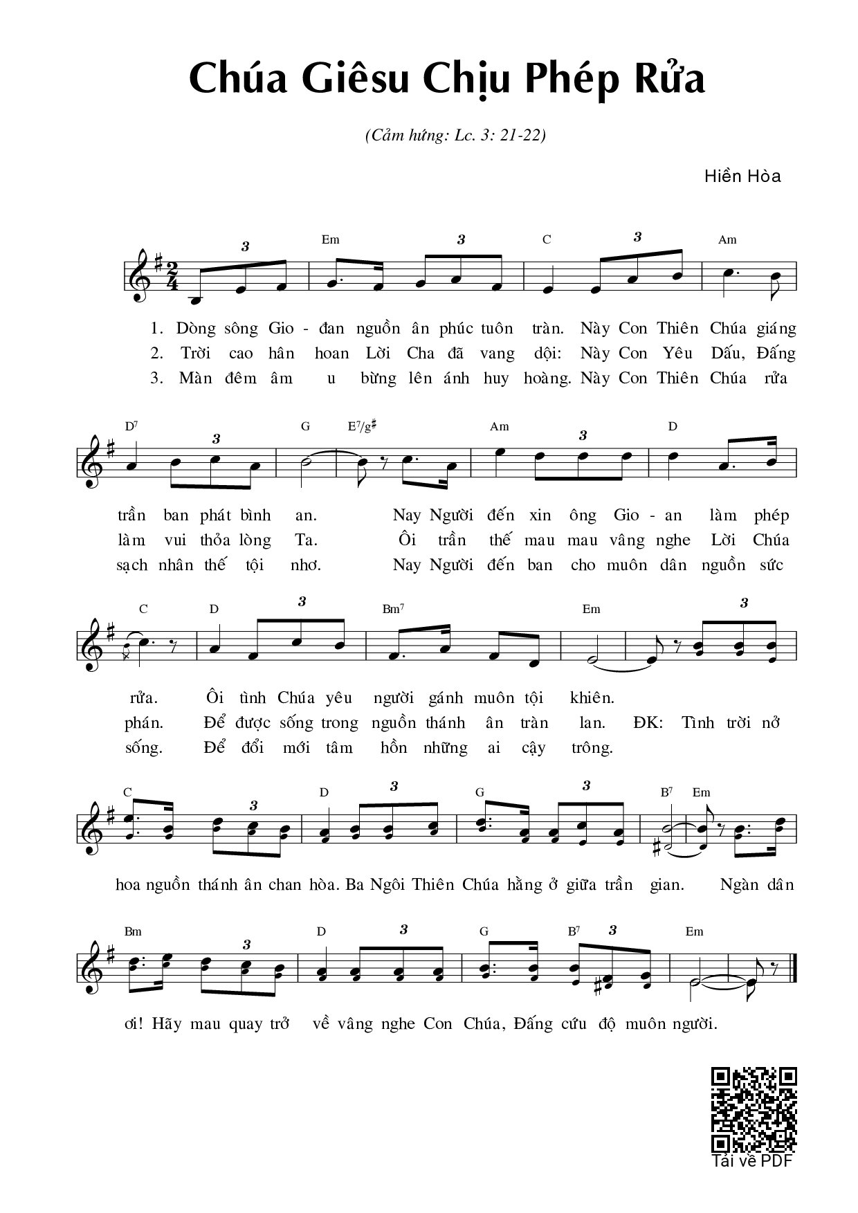 Page 1 of Sheet music PDF Chúa Giêsu chịu Phép Rửa (Lc. 3) - Hiền Hòa