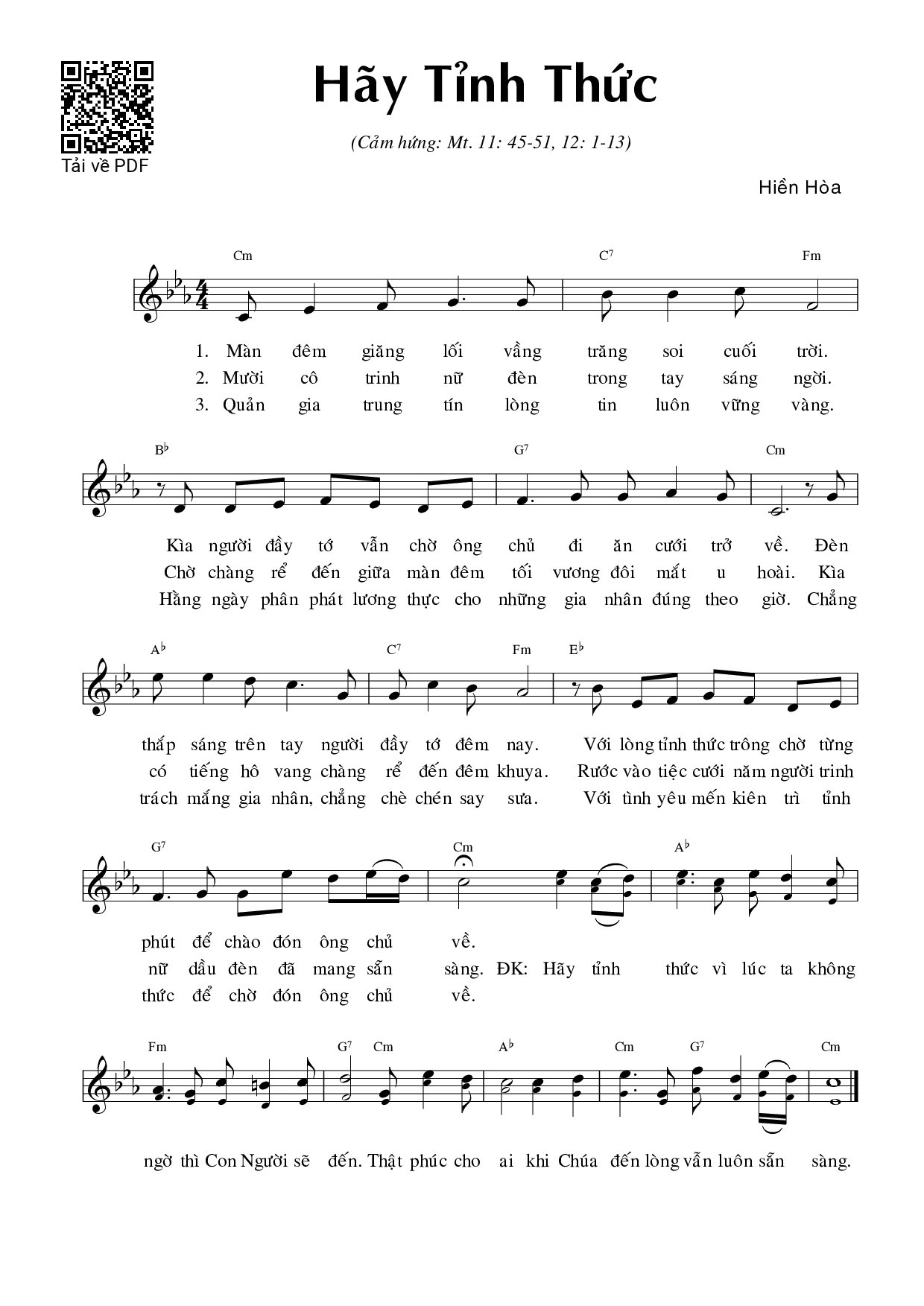 Page 1 of Sheet music PDF Hãy tỉnh thức (Mt. 11) - Hiền Hòa