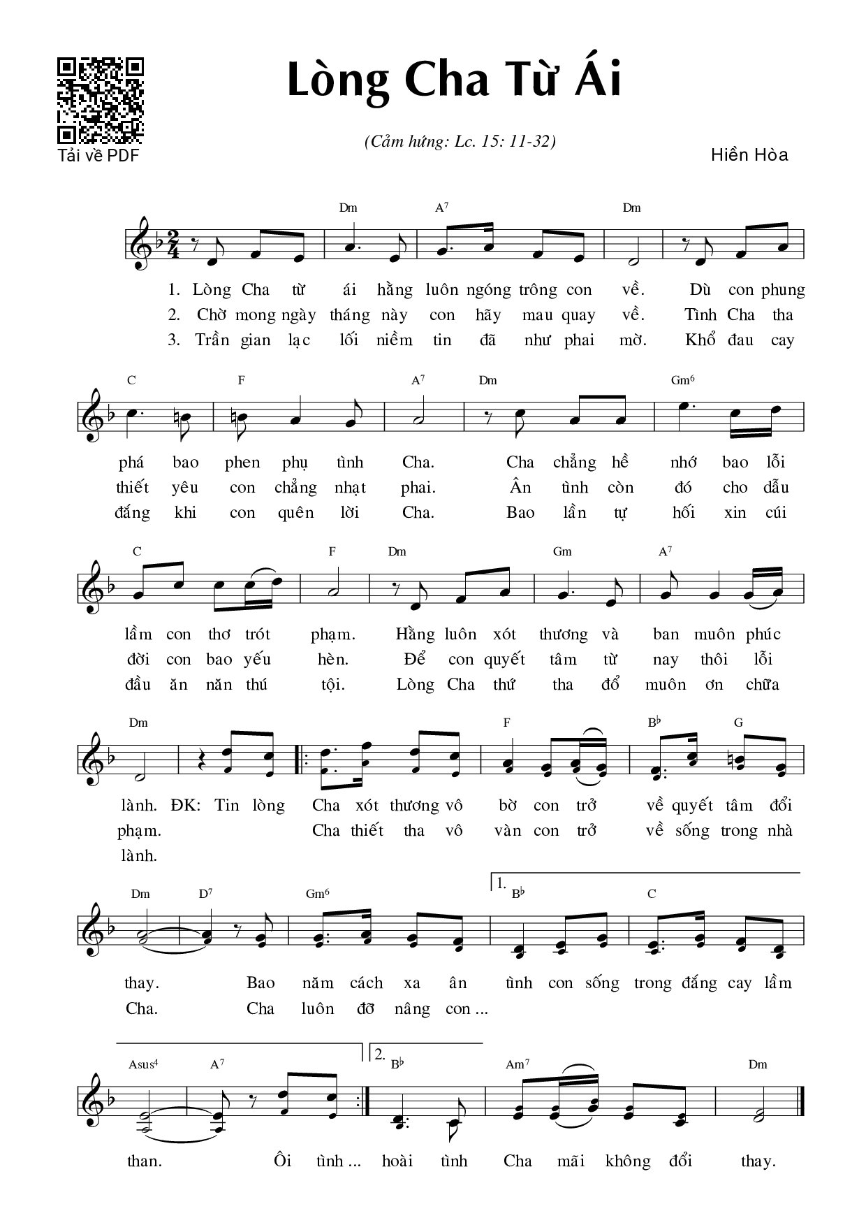 Page 1 of Sheet music PDF Lòng Cha từ ái (Lc. 15) - Hiền Hòa