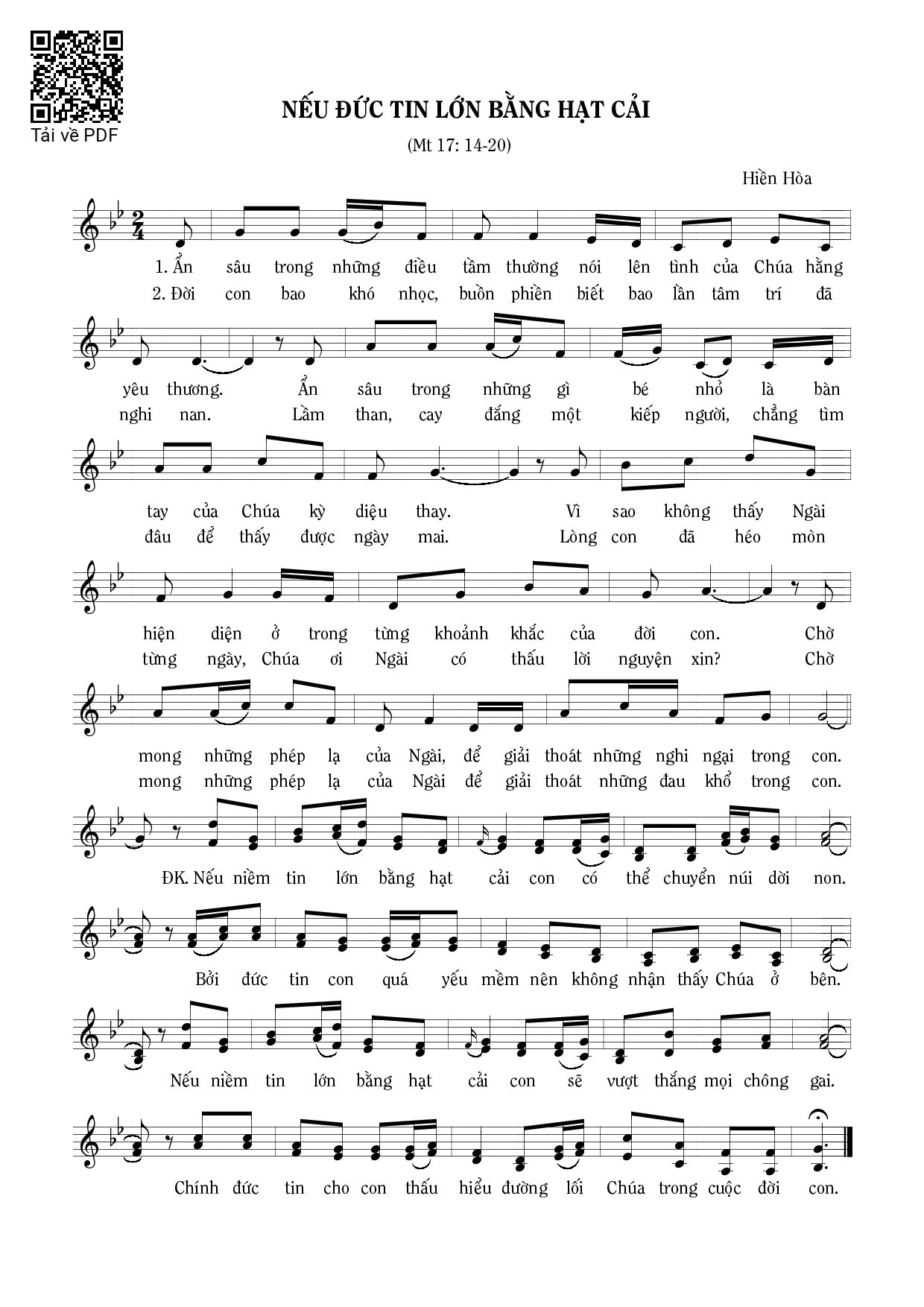 Sheet PDF of Nếu Đức tin lớn bằng hạt cải