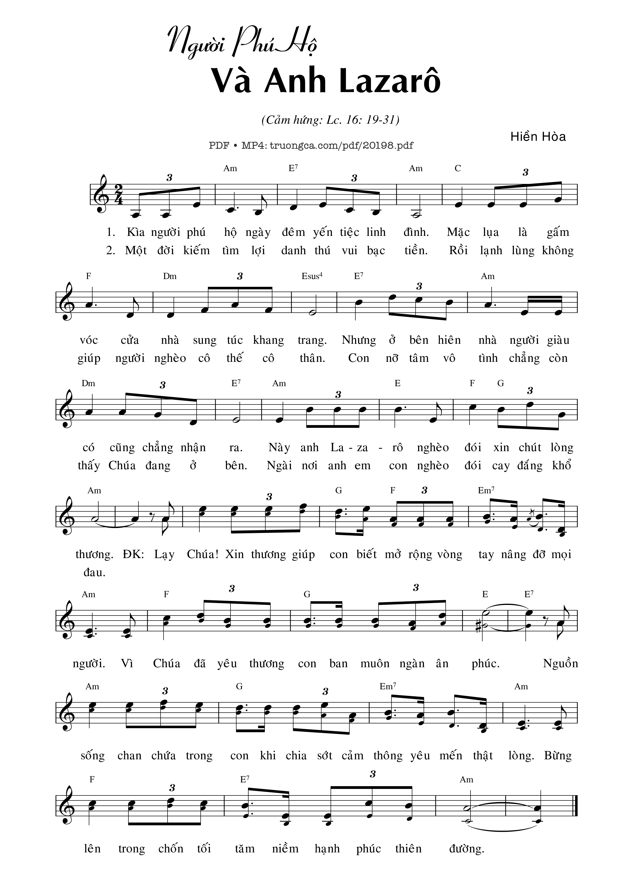 Sheet PDF of Người phú hộ và anh Lazarô (Lc. 16)