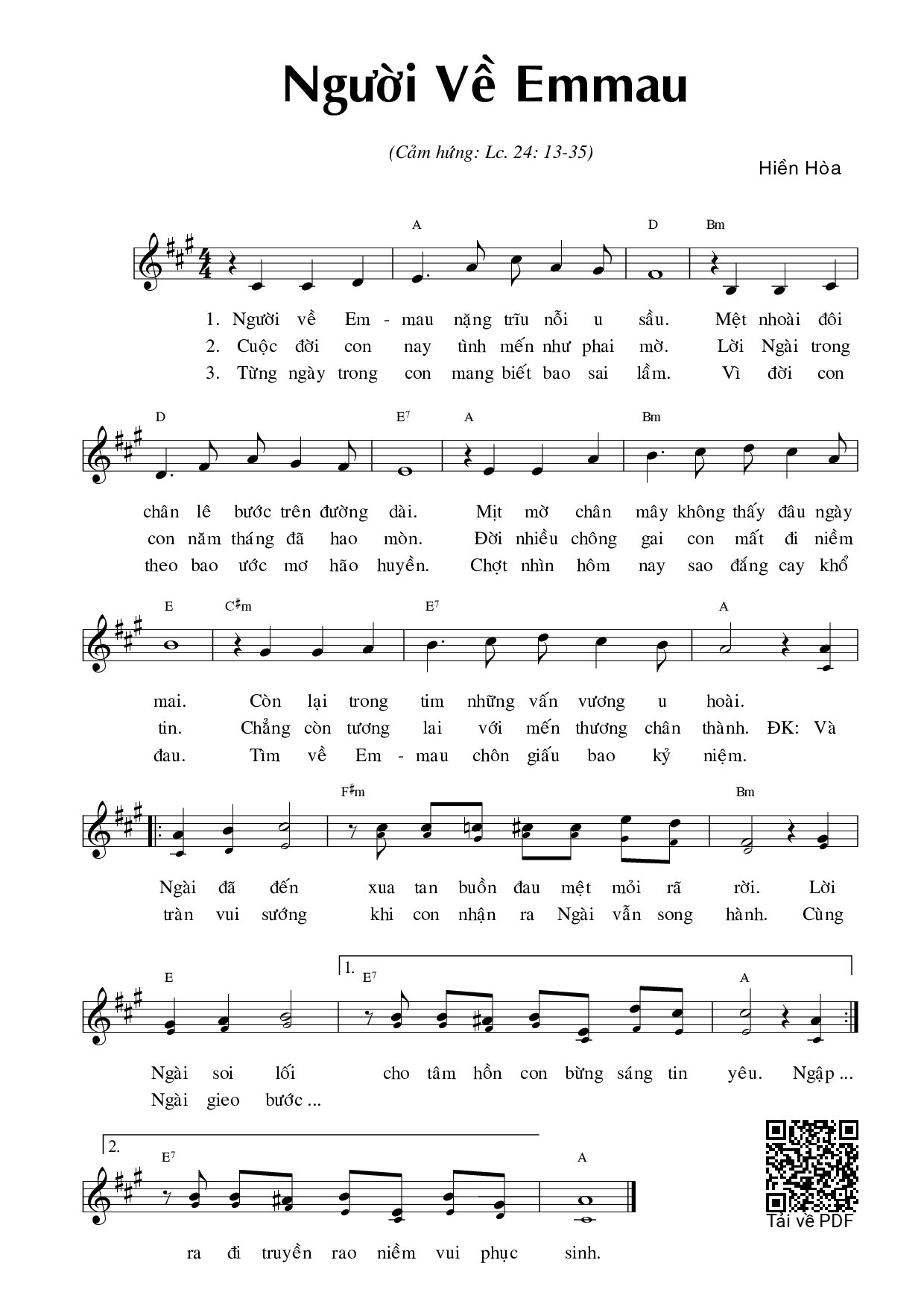 Page 1 of Sheet music PDF Người về Emmau (Lc. 24) - Hiền Hòa