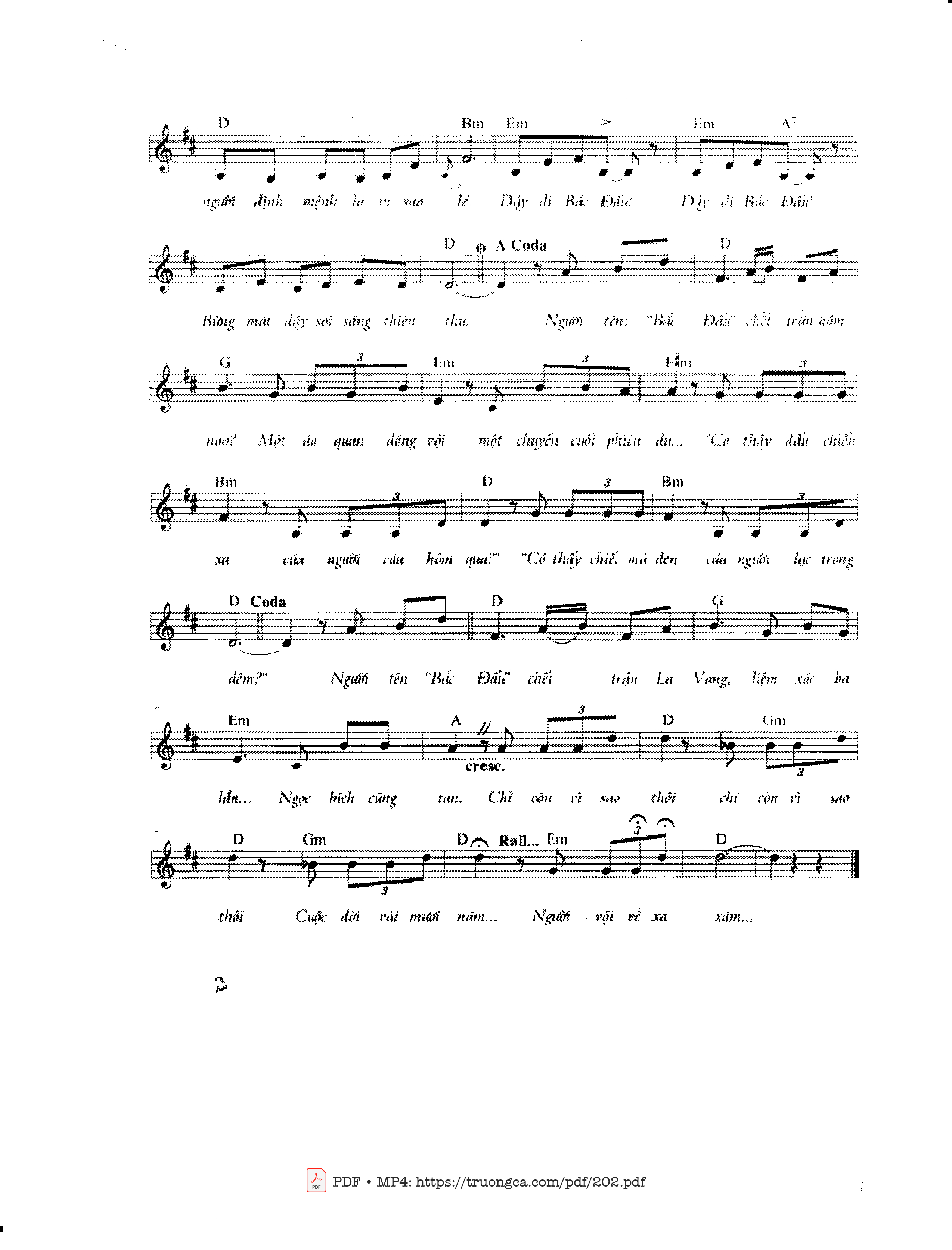 Page 2 of Sheet music PDF Bắc Đẩu - Trần Thiện Thanh