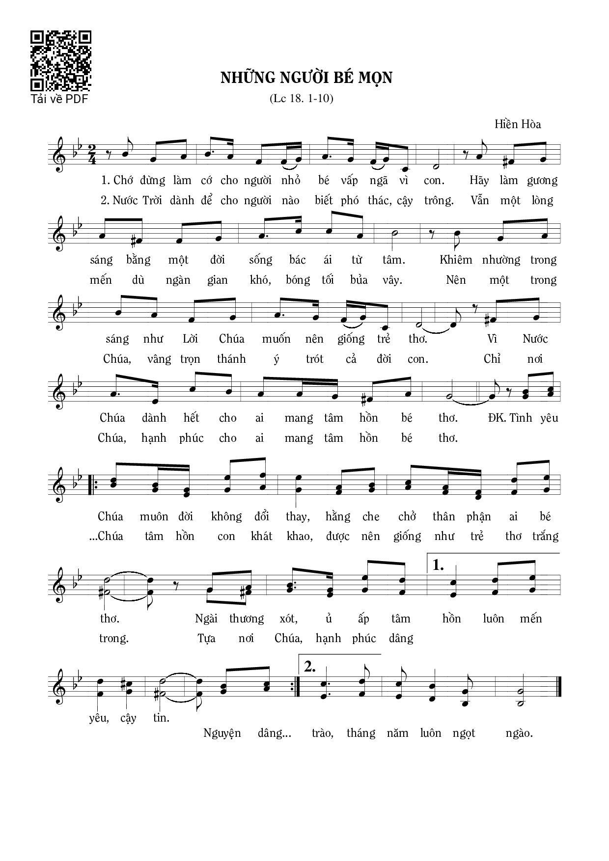 Sheet PDF of Những người bé mọn (Lc. 18)