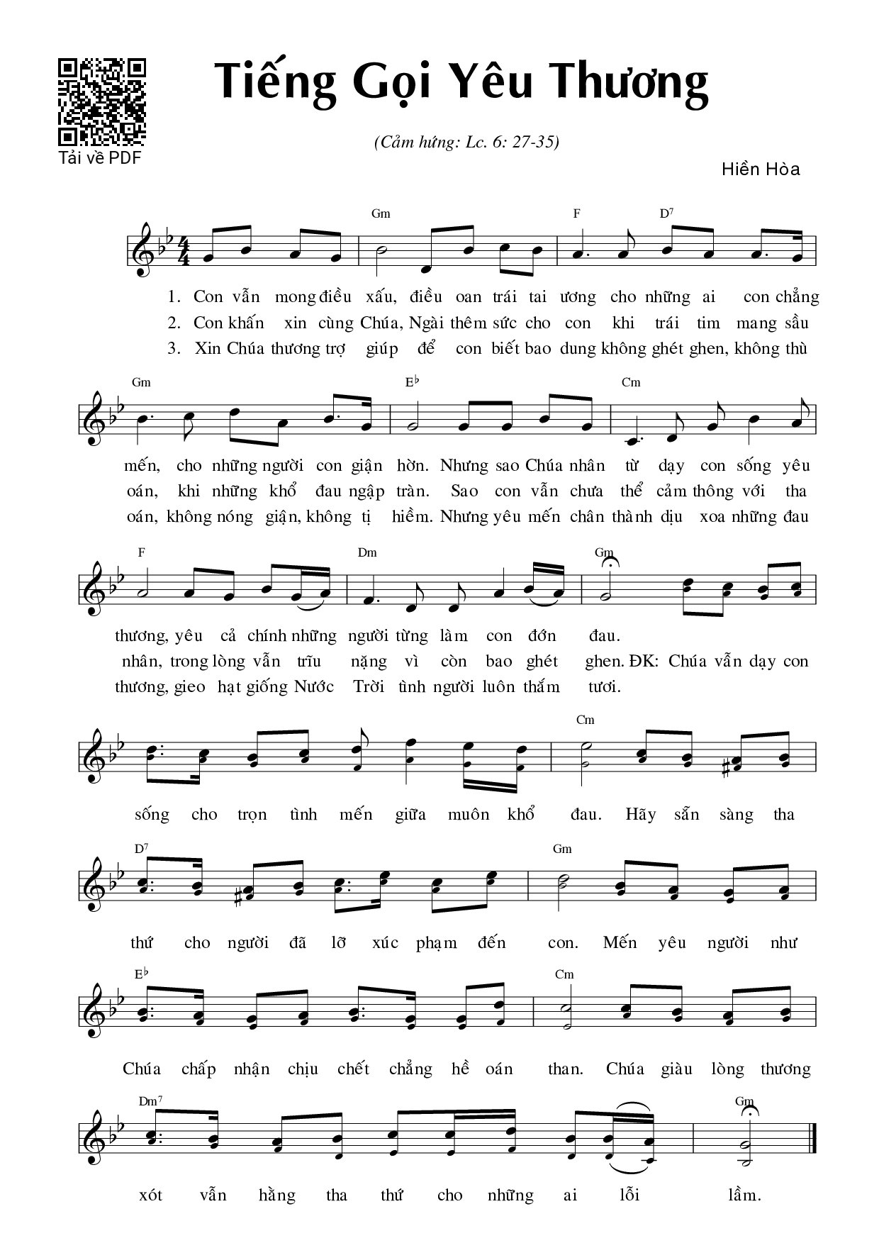 Page 1 of Sheet music PDF Tiếng gọi yêu thương (Lc. 6) - Hiền Hòa