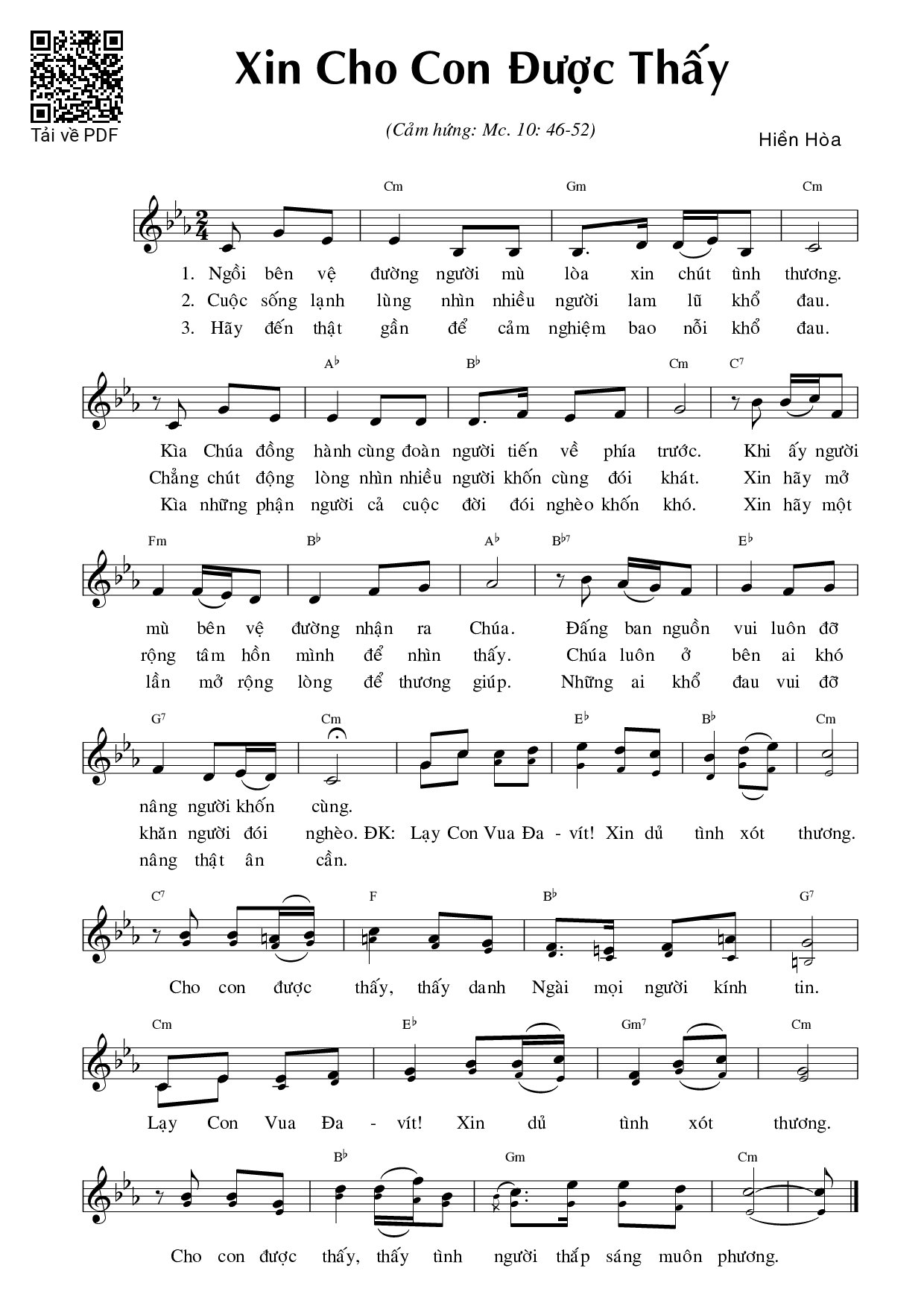 Sheet PDF of Xin cho con được thấy (Mc. 10)