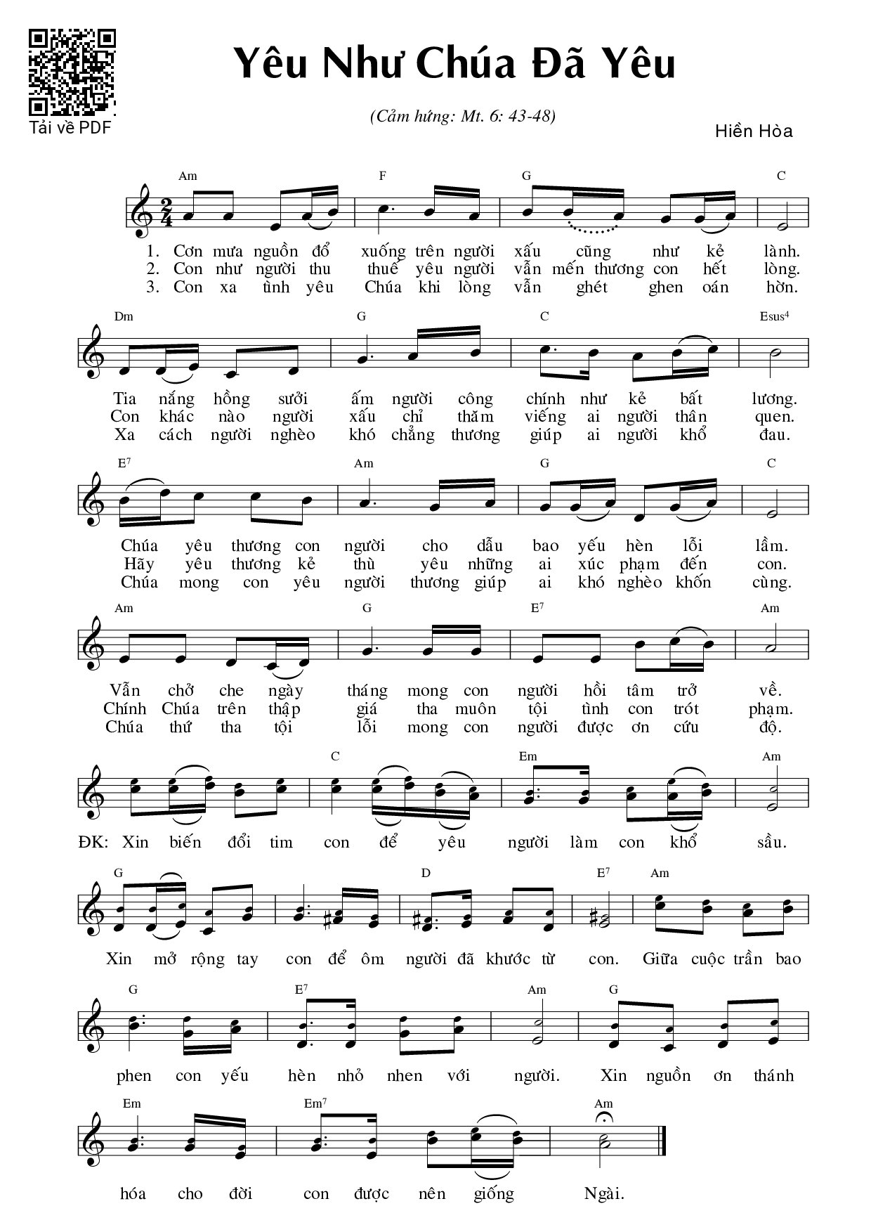 Sheet PDF of Yêu như Chúa đã yêu (Mt. 6)