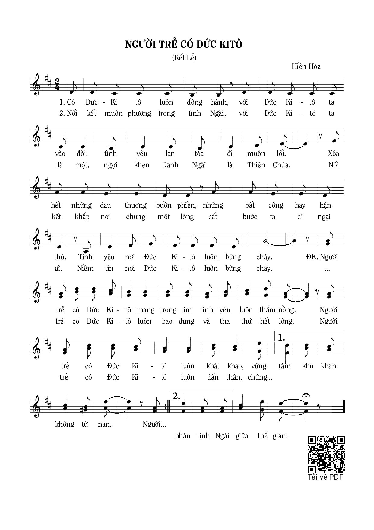 Page 1 of Sheet music PDF Người trẻ có Đức Kitô - Hiền Hòa