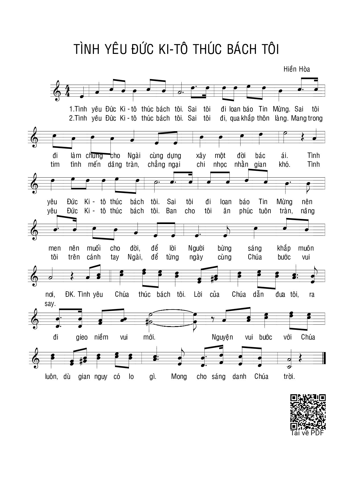 Page 1 of Sheet music PDF Tình yêu Đức Kitô thúc bách tôi - Hiền Hòa