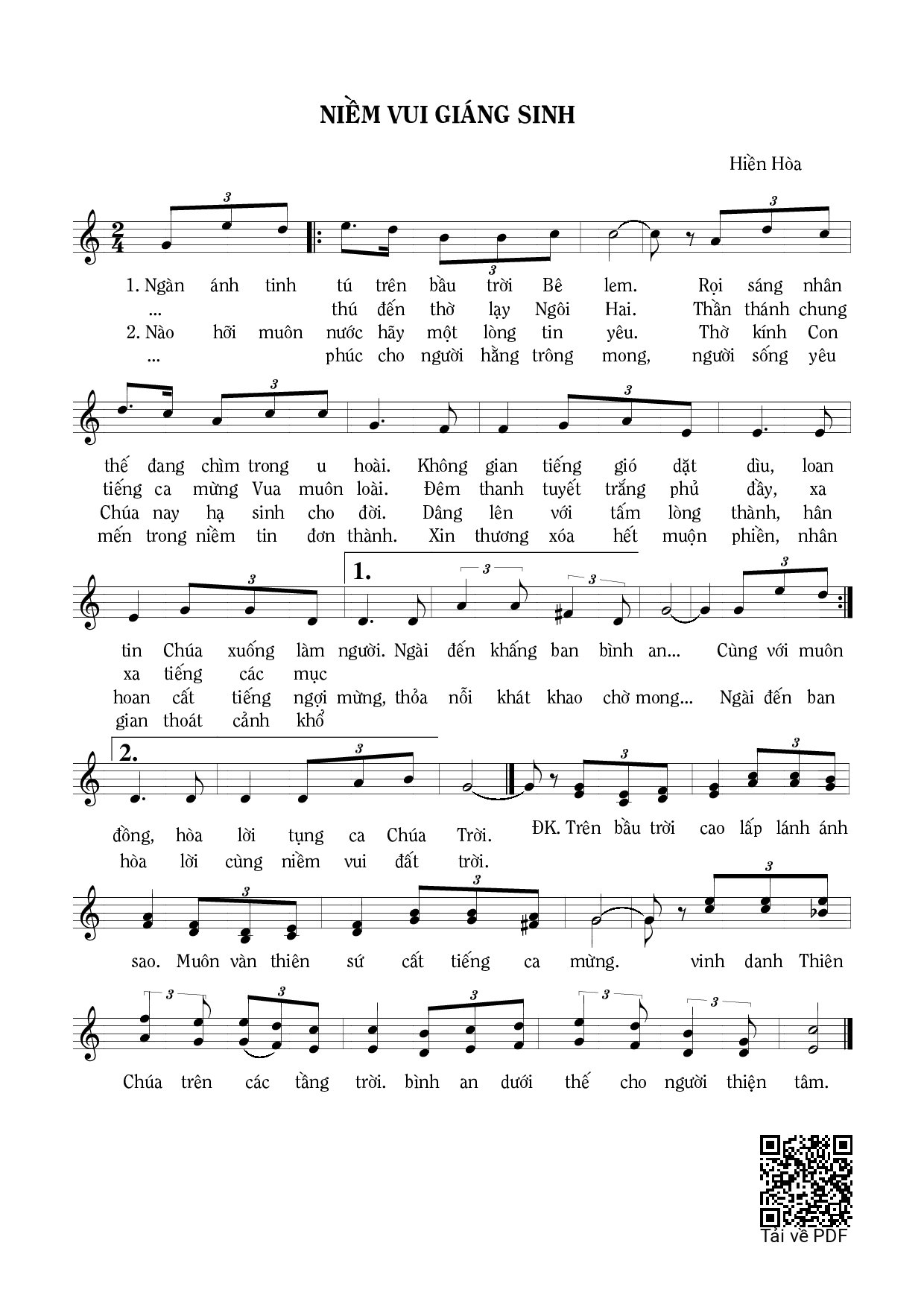 Page 1 of Sheet music PDF Niềm vui Giáng Sinh 2 - Hiền Hòa