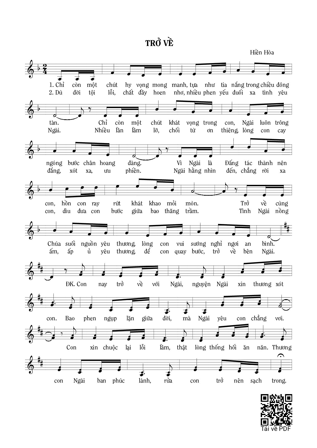 Page 1 of Sheet music PDF Trở về - Hiền Hòa