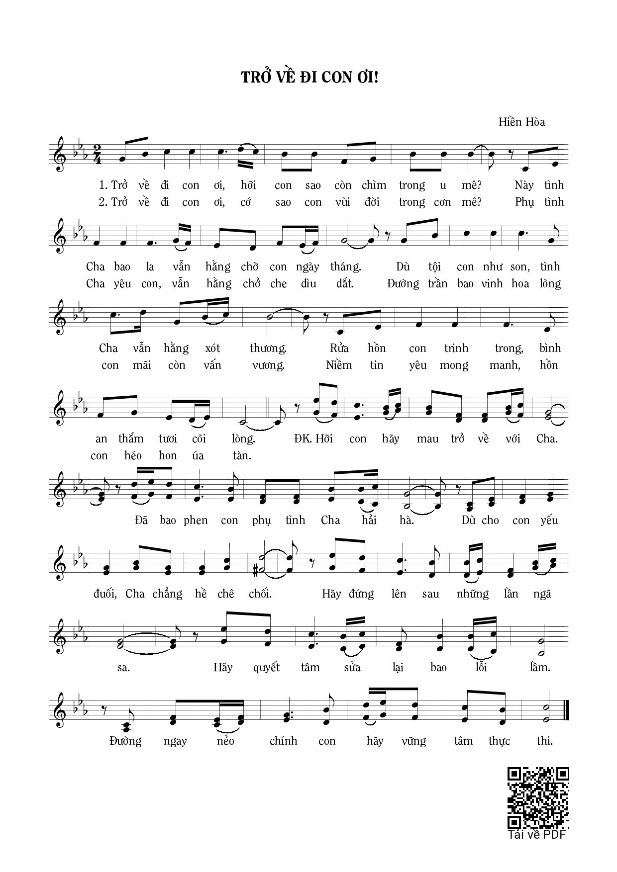 Page 1 of Sheet music PDF Trở về đi con ơi! - Hiền Hòa