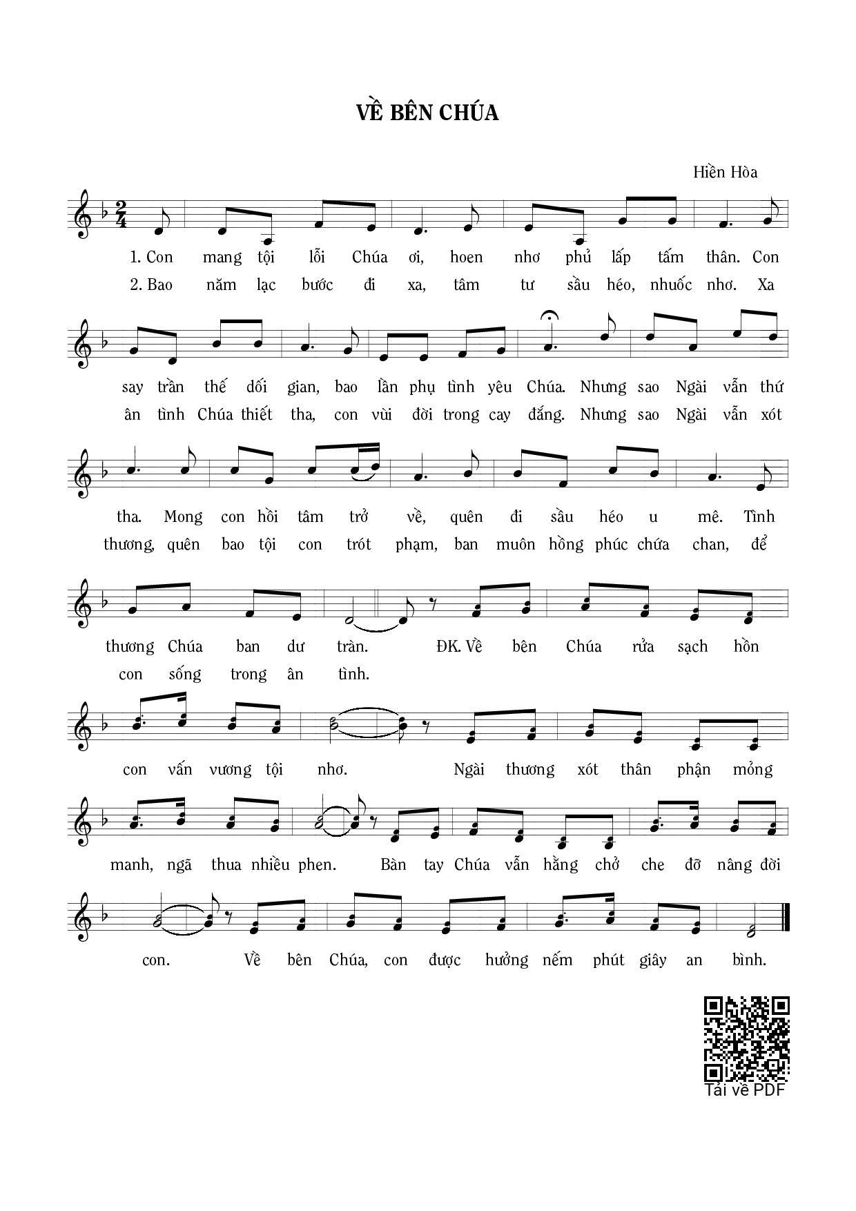 Page 1 of Sheet music PDF Về bên Chúa - Hiền Hòa