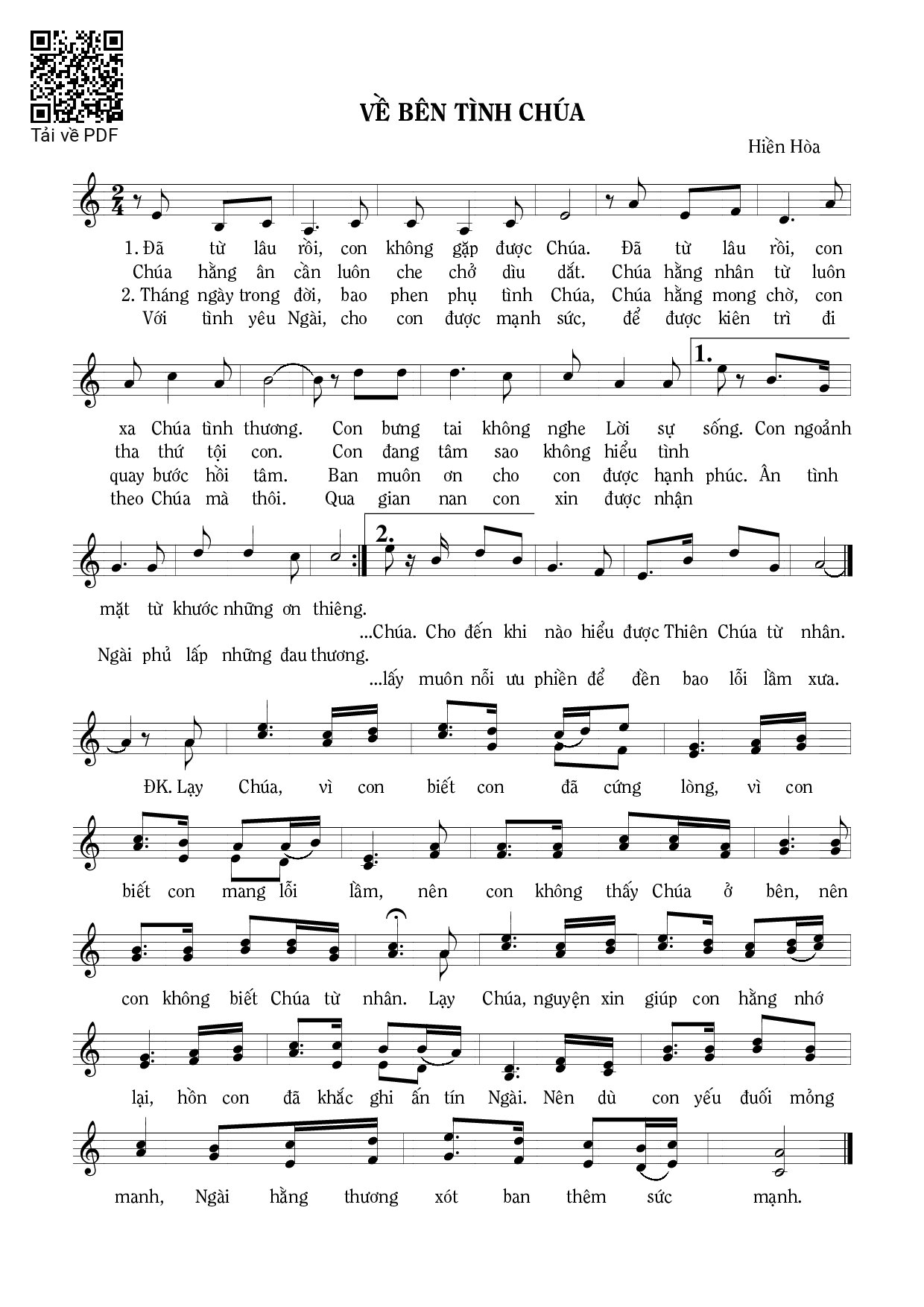 Page 1 of Sheet music PDF Về bên tình Chúa - Hiền Hòa
