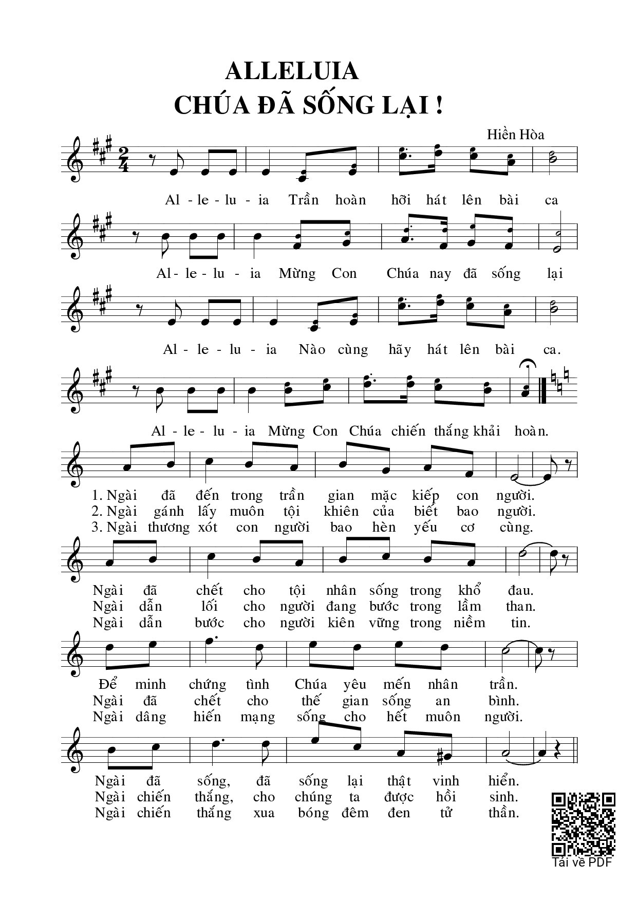 Page 1 of Sheet music PDF Alleluia Chúa đã sống lại - Hiền Hòa