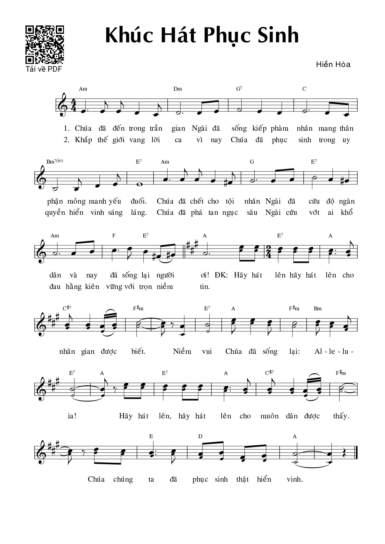 Sheet PDF of Khúc hát Phục Sinh