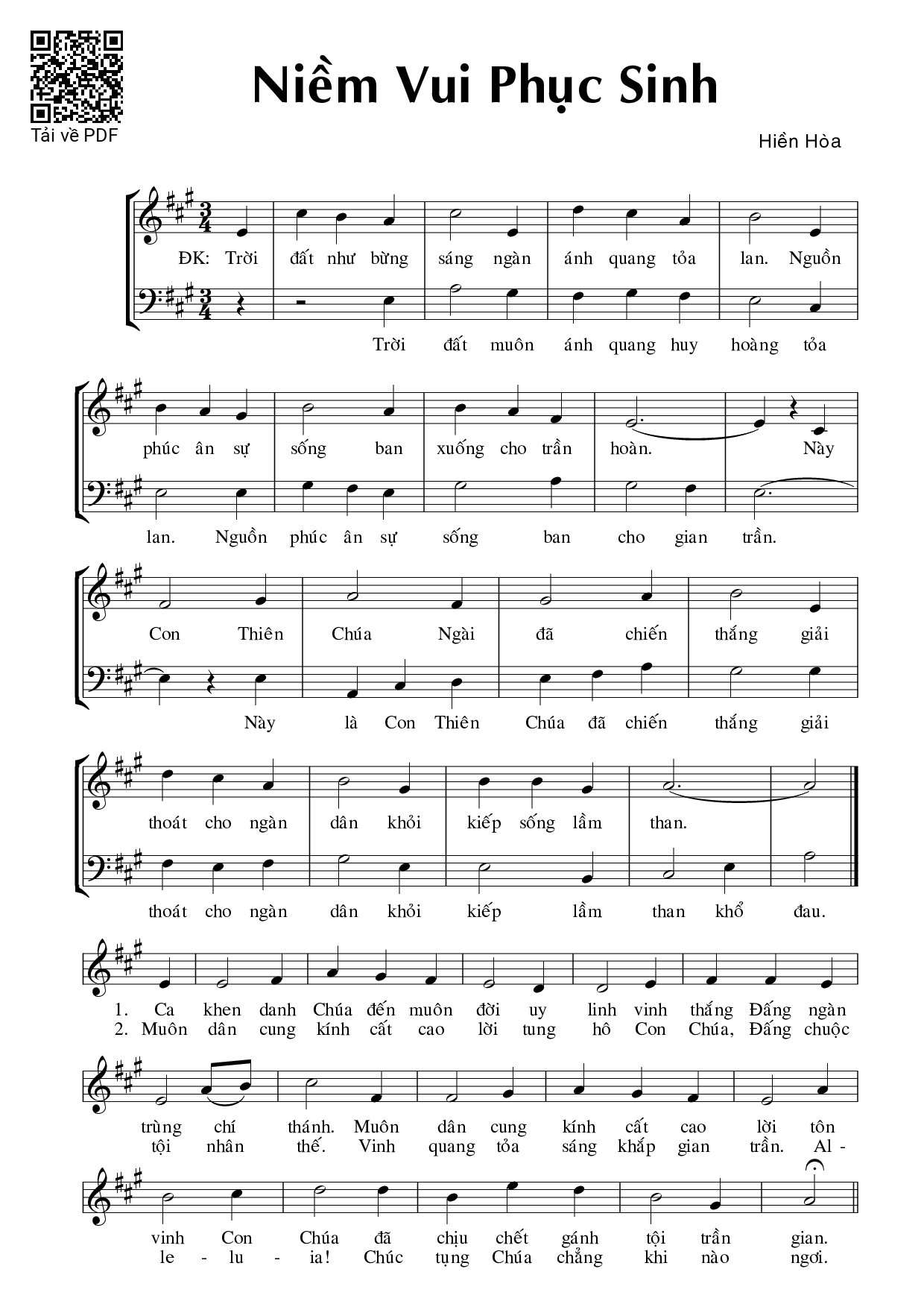 Page 1 of Sheet music PDF Niềm vui Phục Sinh - Hiền Hòa