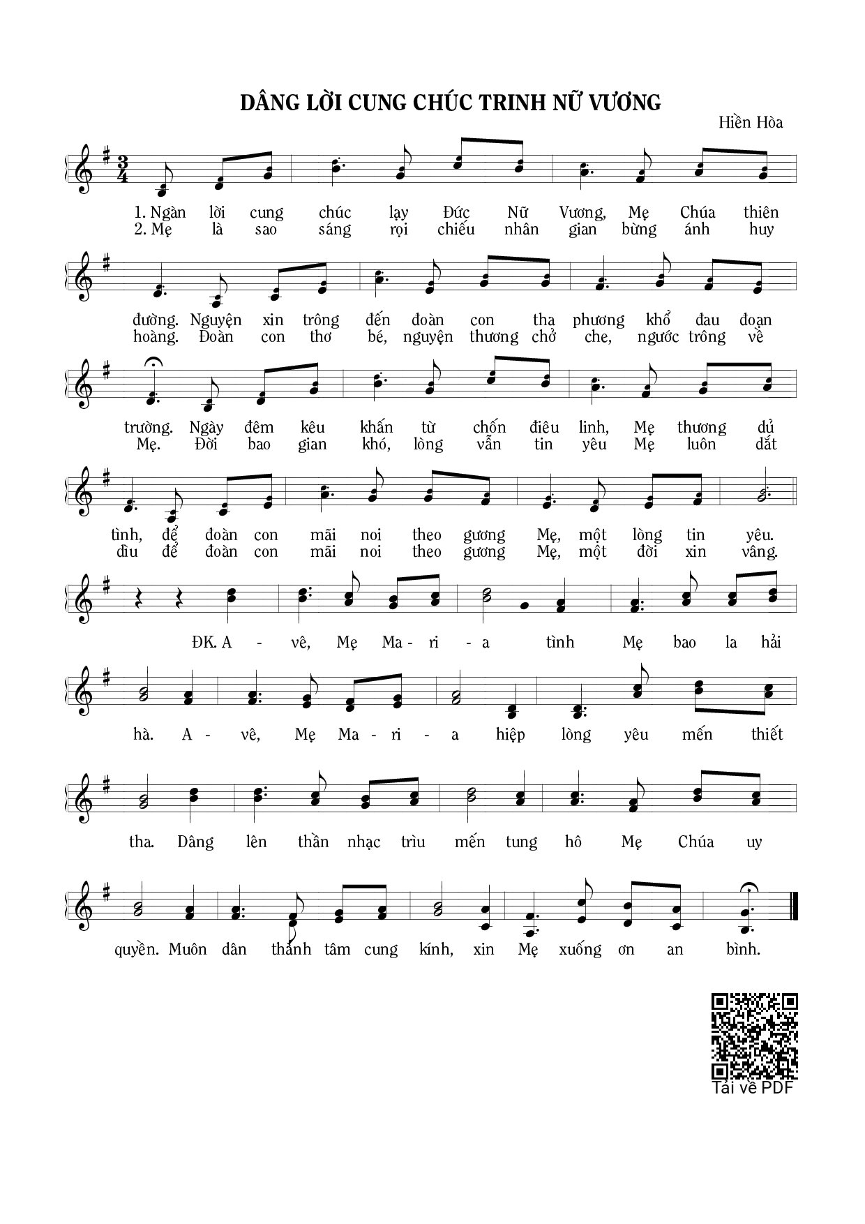 Sheet PDF of Dâng lời cung chúc Trinh Nữ vương