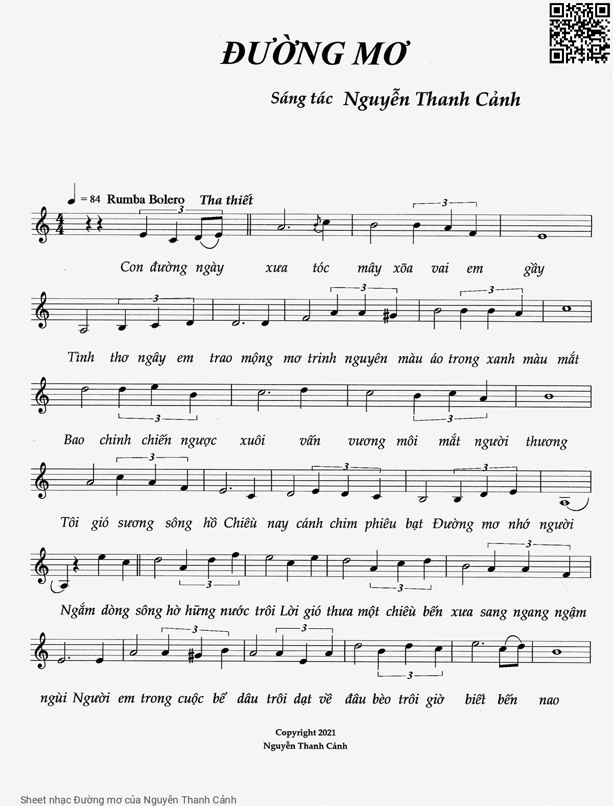 Page 1 of Sheet music PDF Đường mơ - Nguyễn Thanh Cảnh