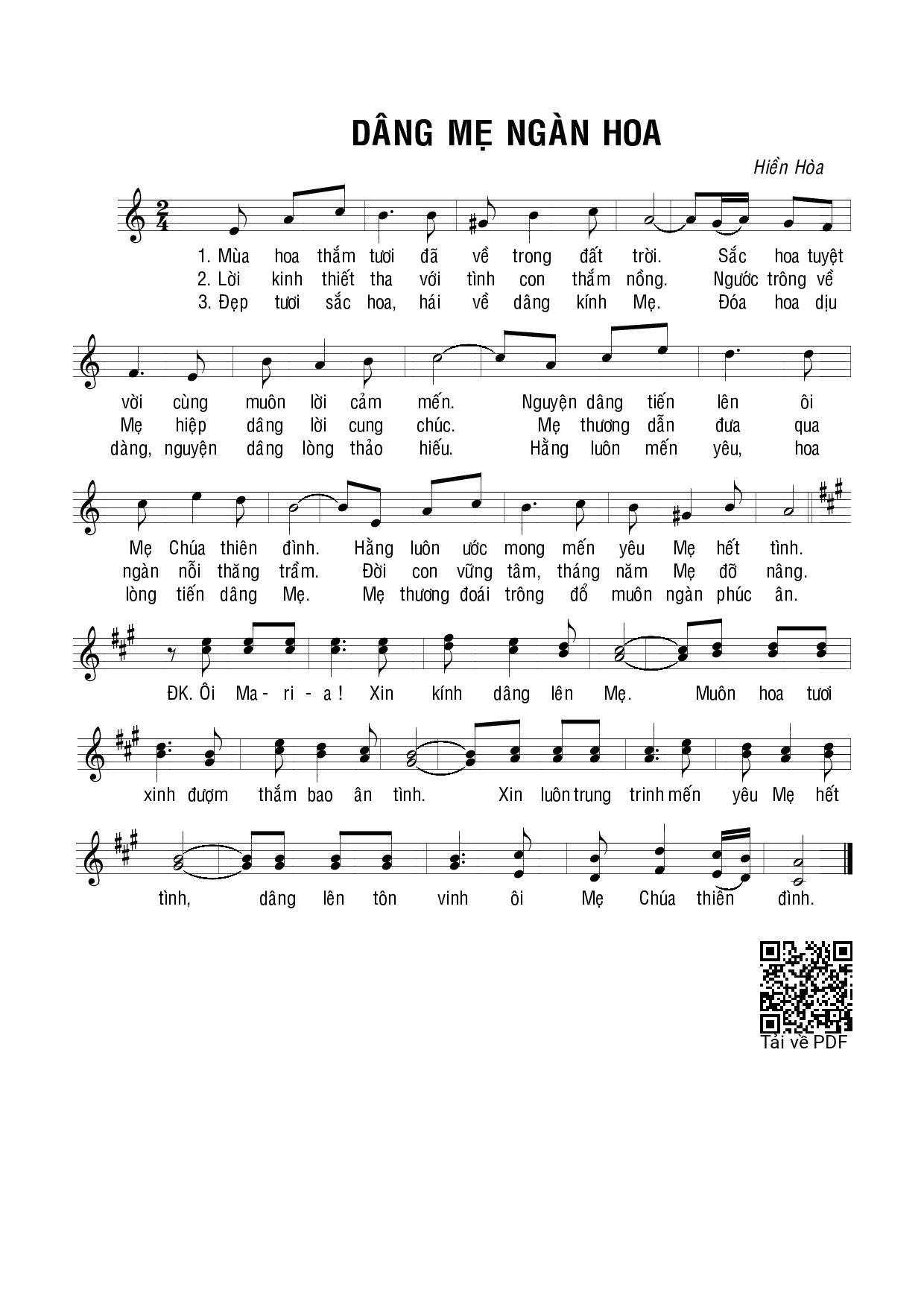 Page 1 of Sheet music PDF Dâng Mẹ ngàn hoa - Hiền Hòa