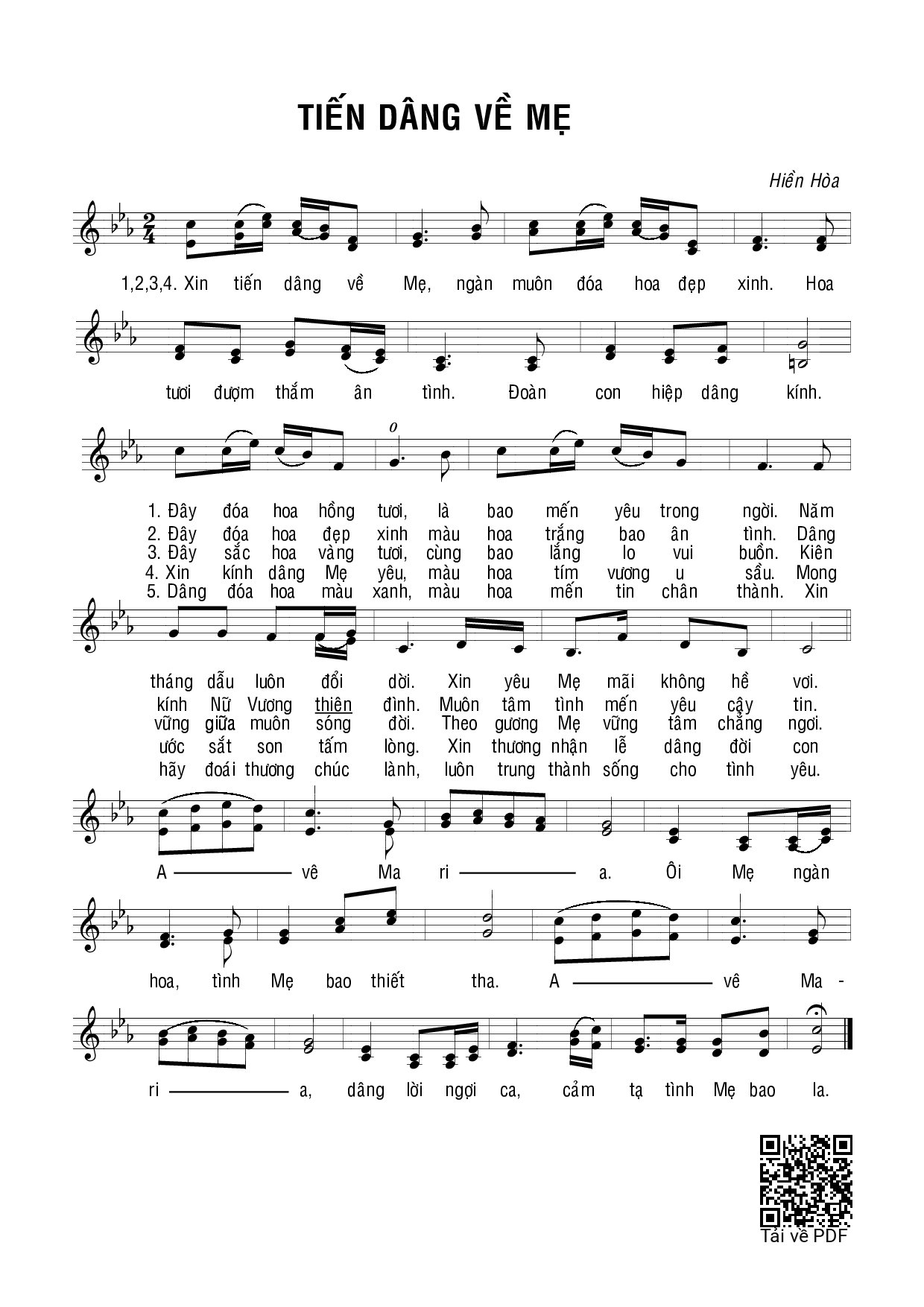 Page 1 of Sheet music PDF Tiến dâng về Mẹ - Hiền Hòa