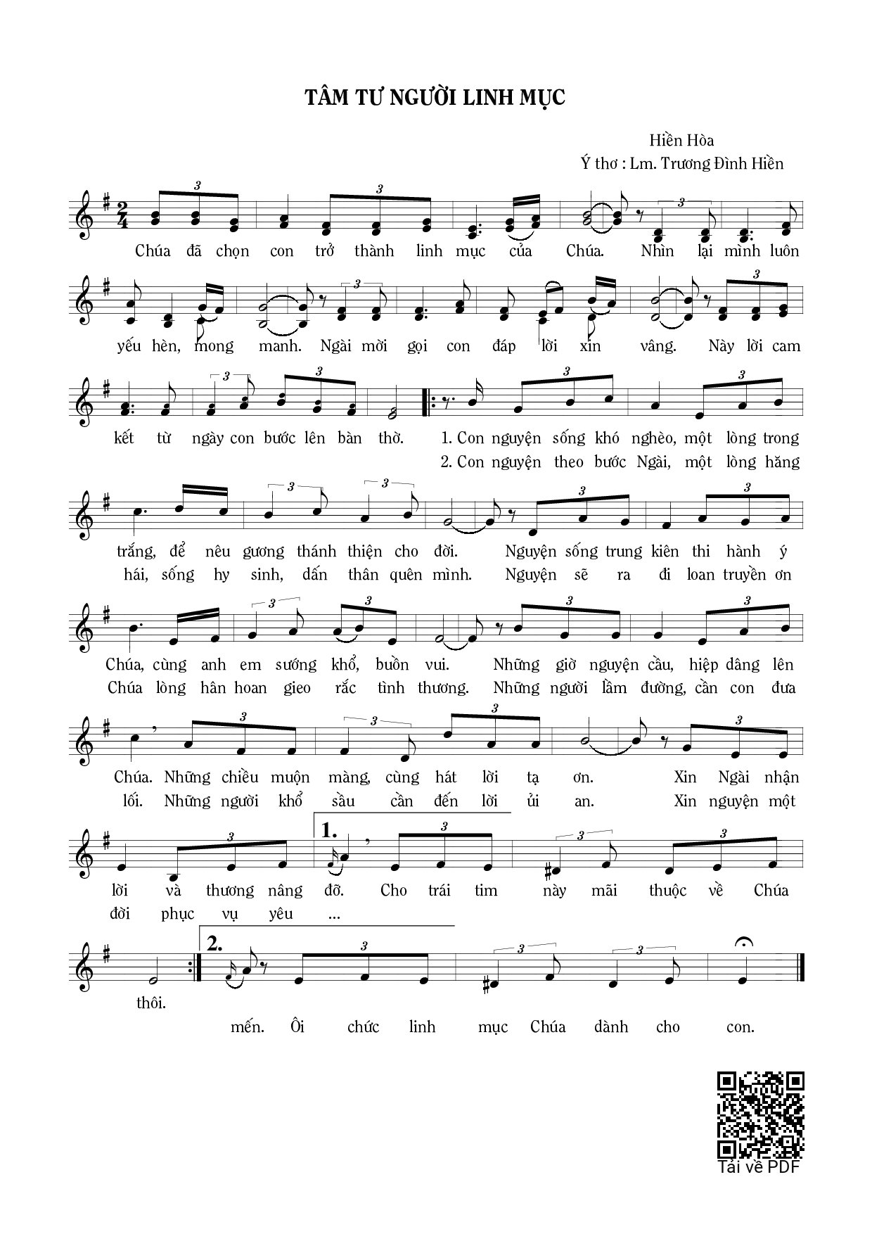 Sheet PDF of Tâm tư người Linh mục