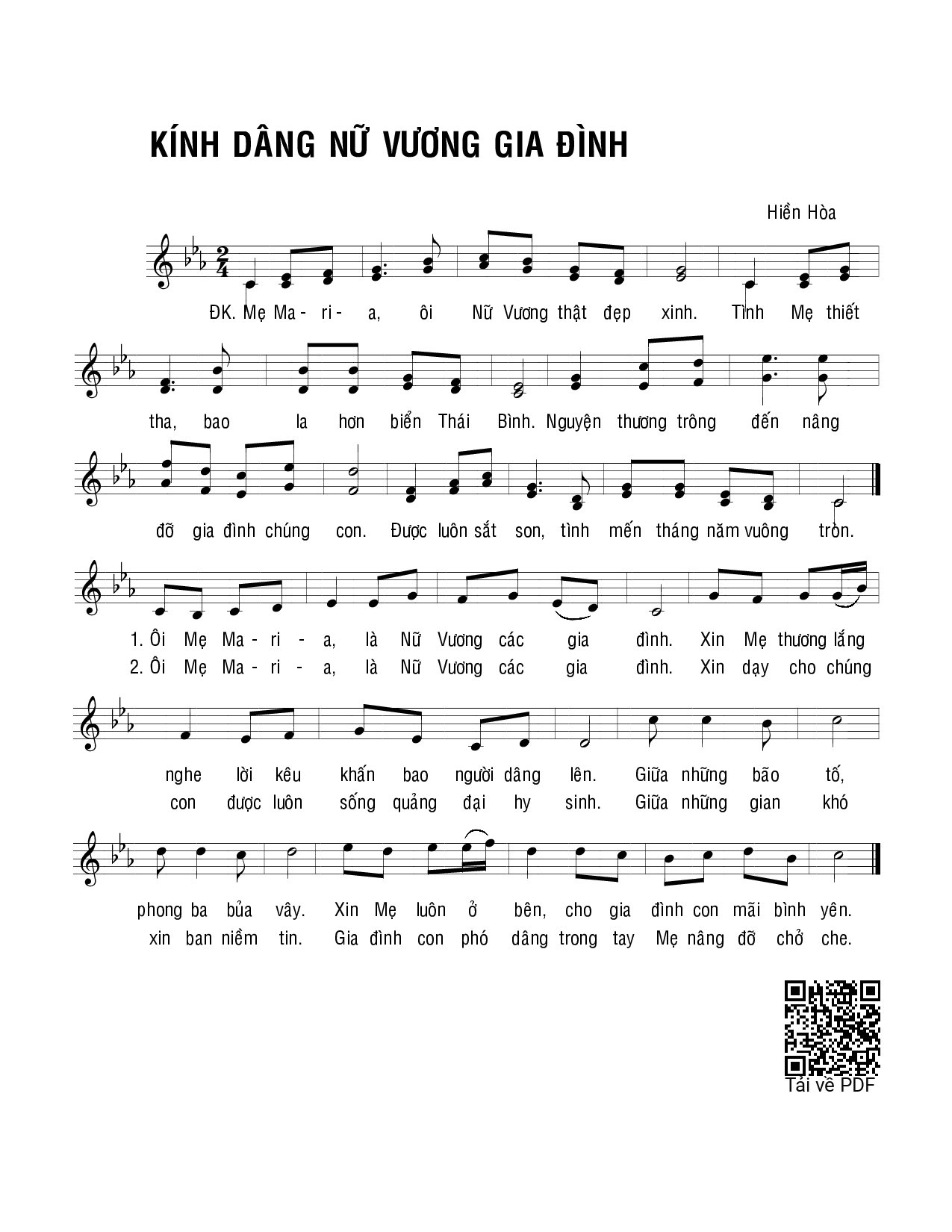 Sheet PDF of Kính dâng Nữ Vương gia đình