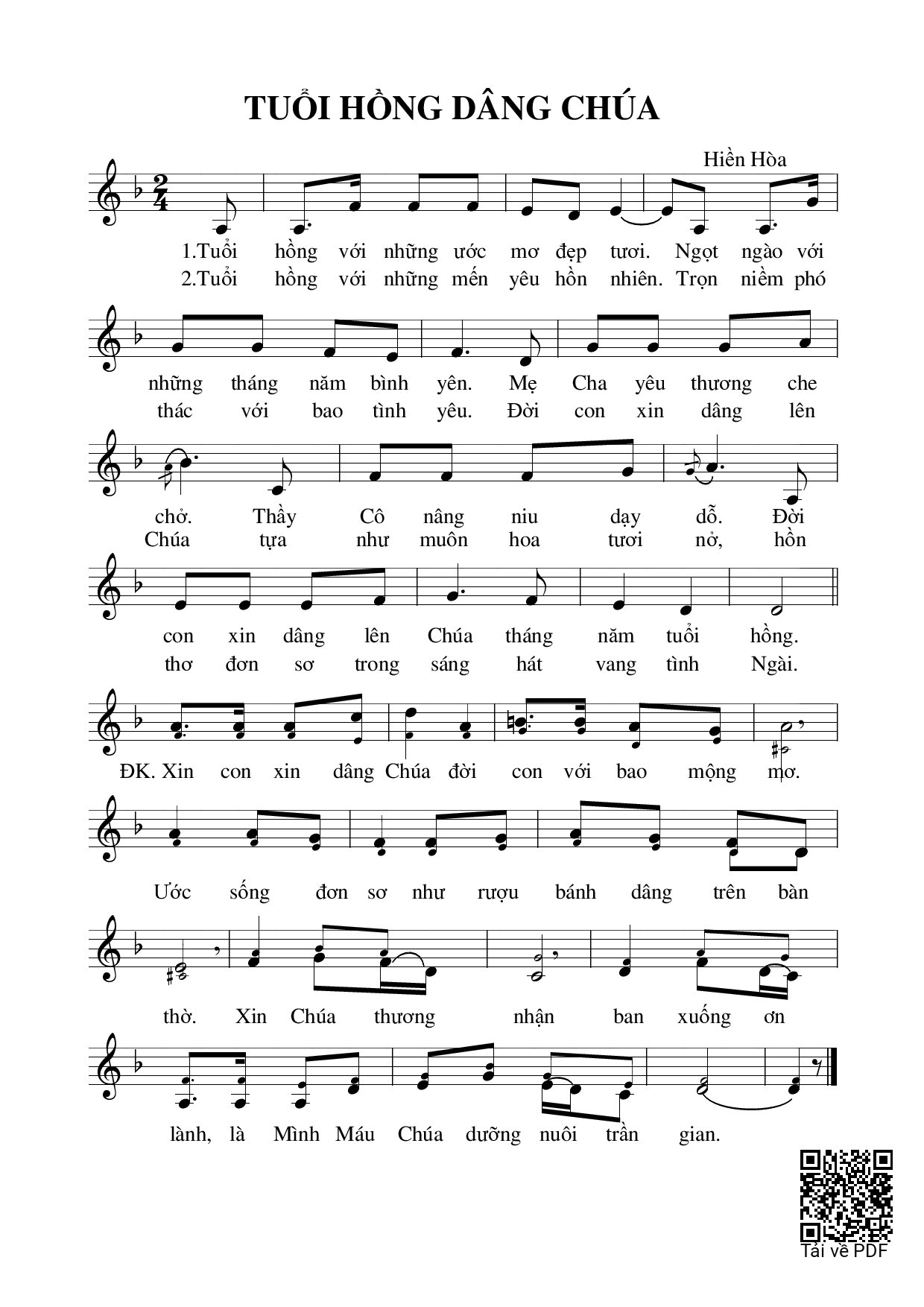 Sheet PDF of Tuổi hồng dâng Chúa