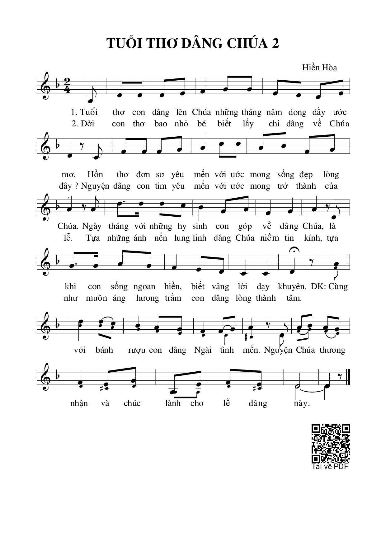 Page 1 of Sheet music PDF Tuổi thơ dâng Chúa - Hiền Hòa