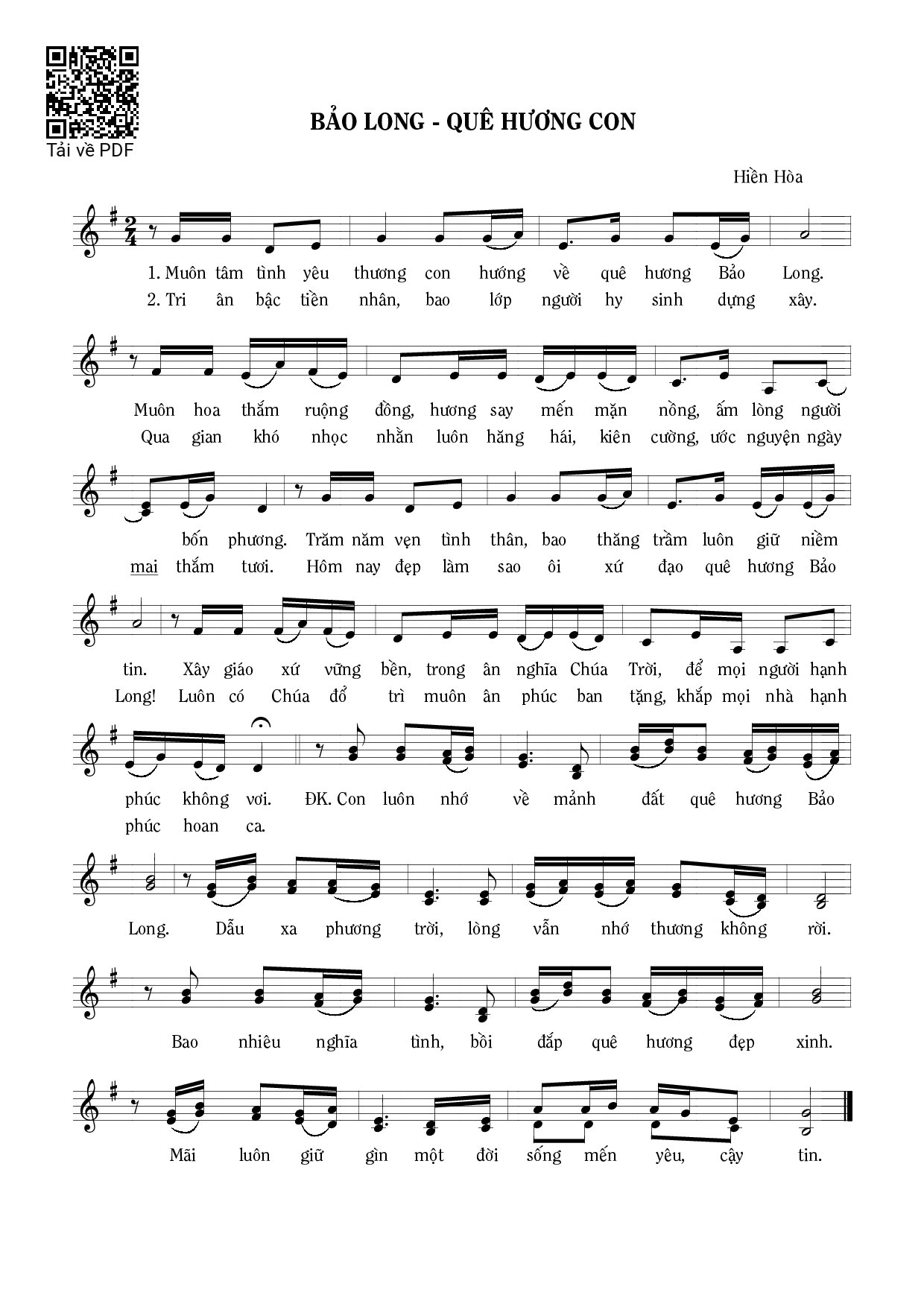 Sheet PDF of Bảo Long – Quê hương con