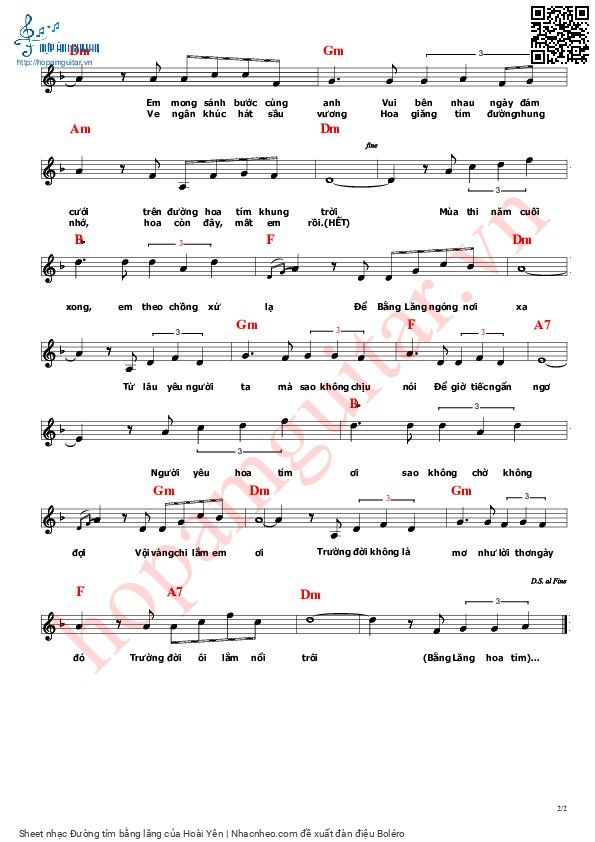 Page 2 of Sheet music PDF Đường tím bằng lăng - Hoài Yên