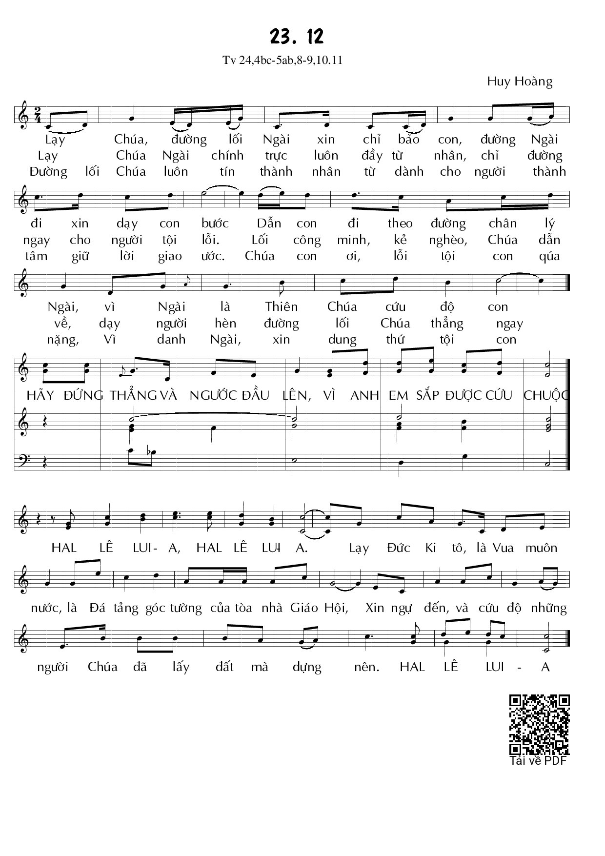 Sheet PDF of Thánh Vịnh 24, Đáp Ca Lễ Ngày 23.12