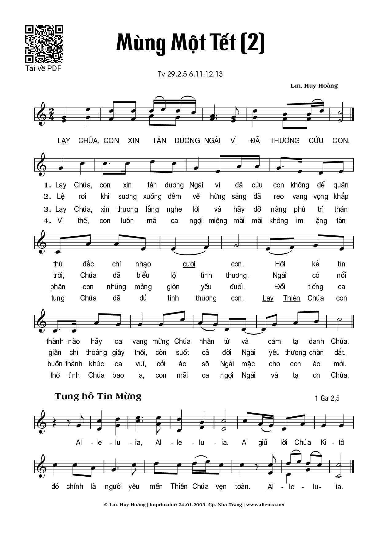 Sheet PDF of Thánh Vịnh 29, Mùng Một Tết - 2