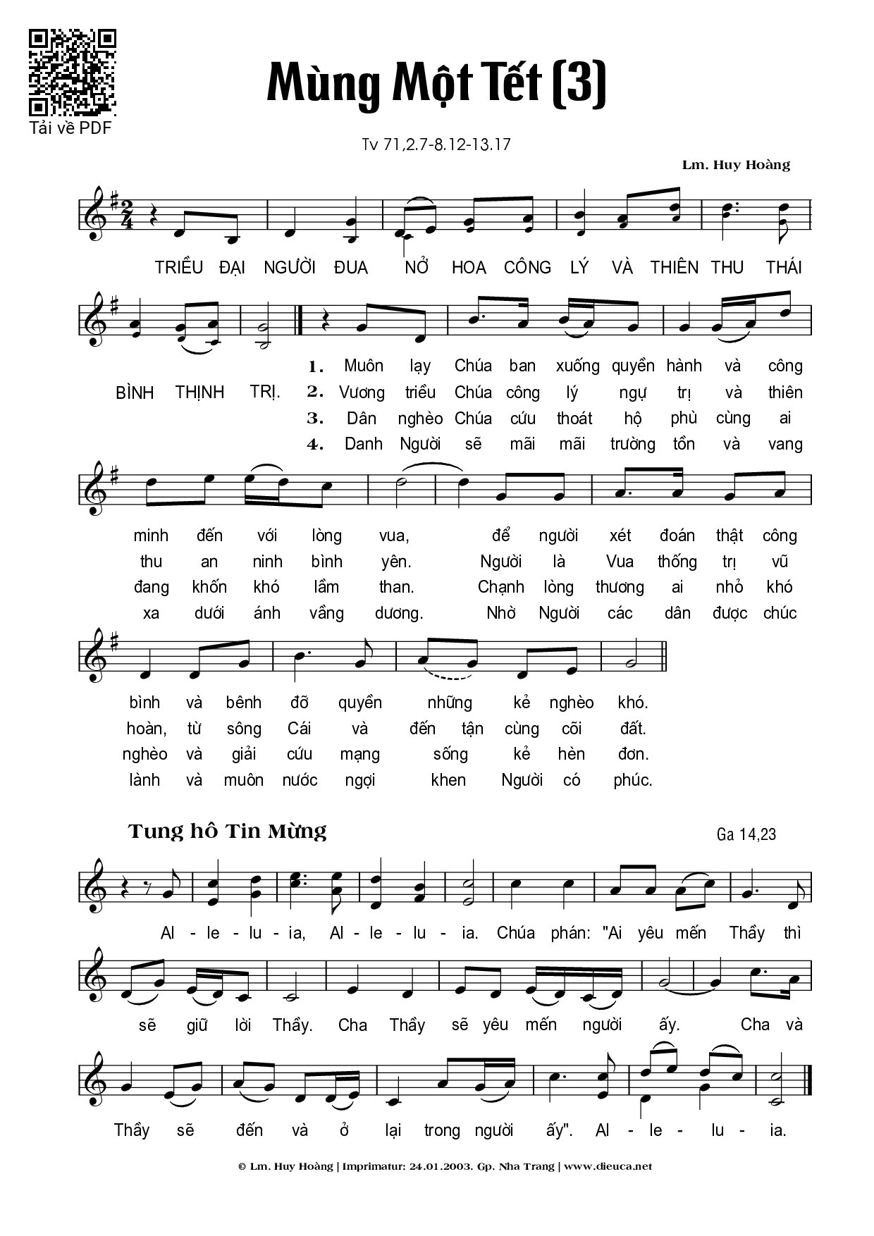 Sheet PDF of Thánh Vịnh 71, Mùng 1 Tết