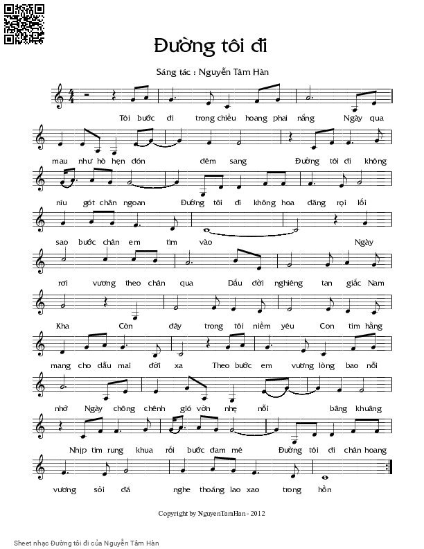 Page 1 of Sheet music PDF Đường tôi đi - Nguyễn Tâm Hàn
