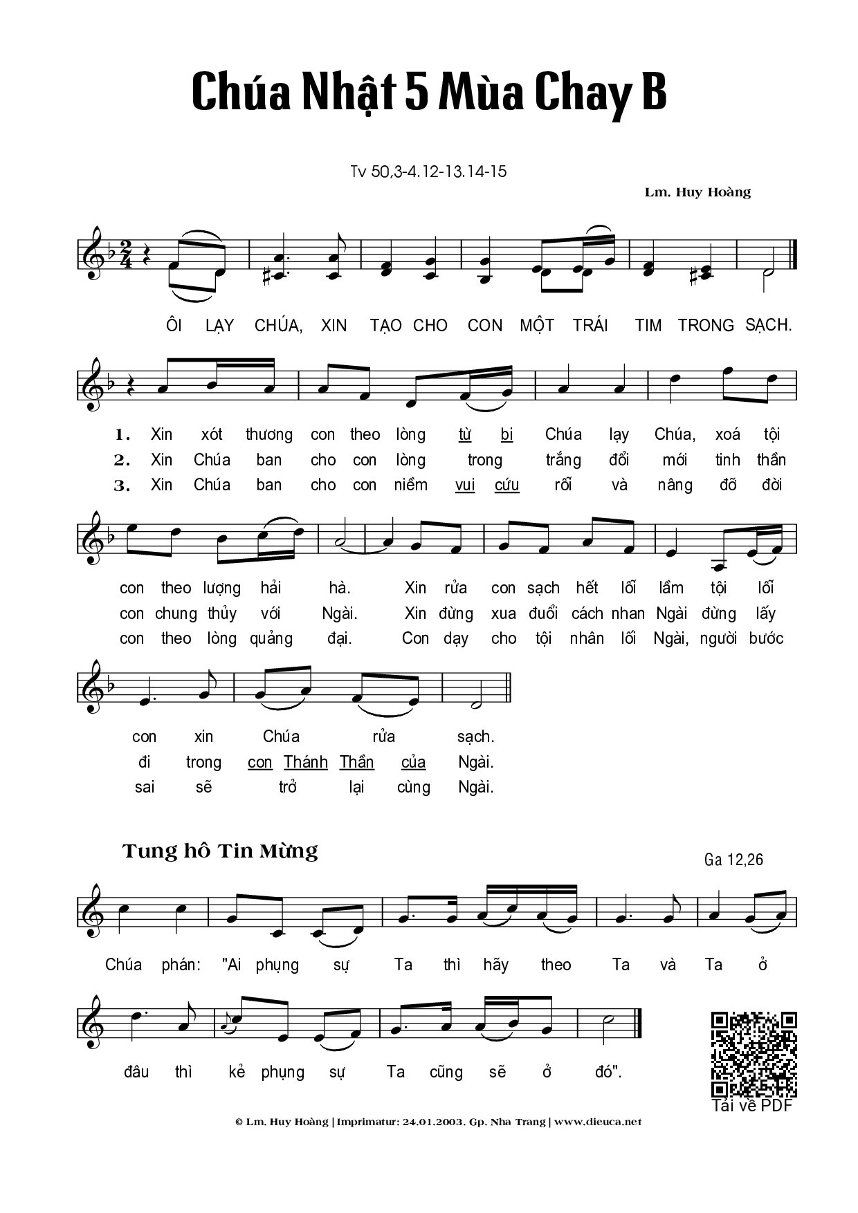 Page 1 of Sheet music PDF Thánh Vịnh 50, Chúa Nhật 5B Mùa Chay - Huy Hoàng