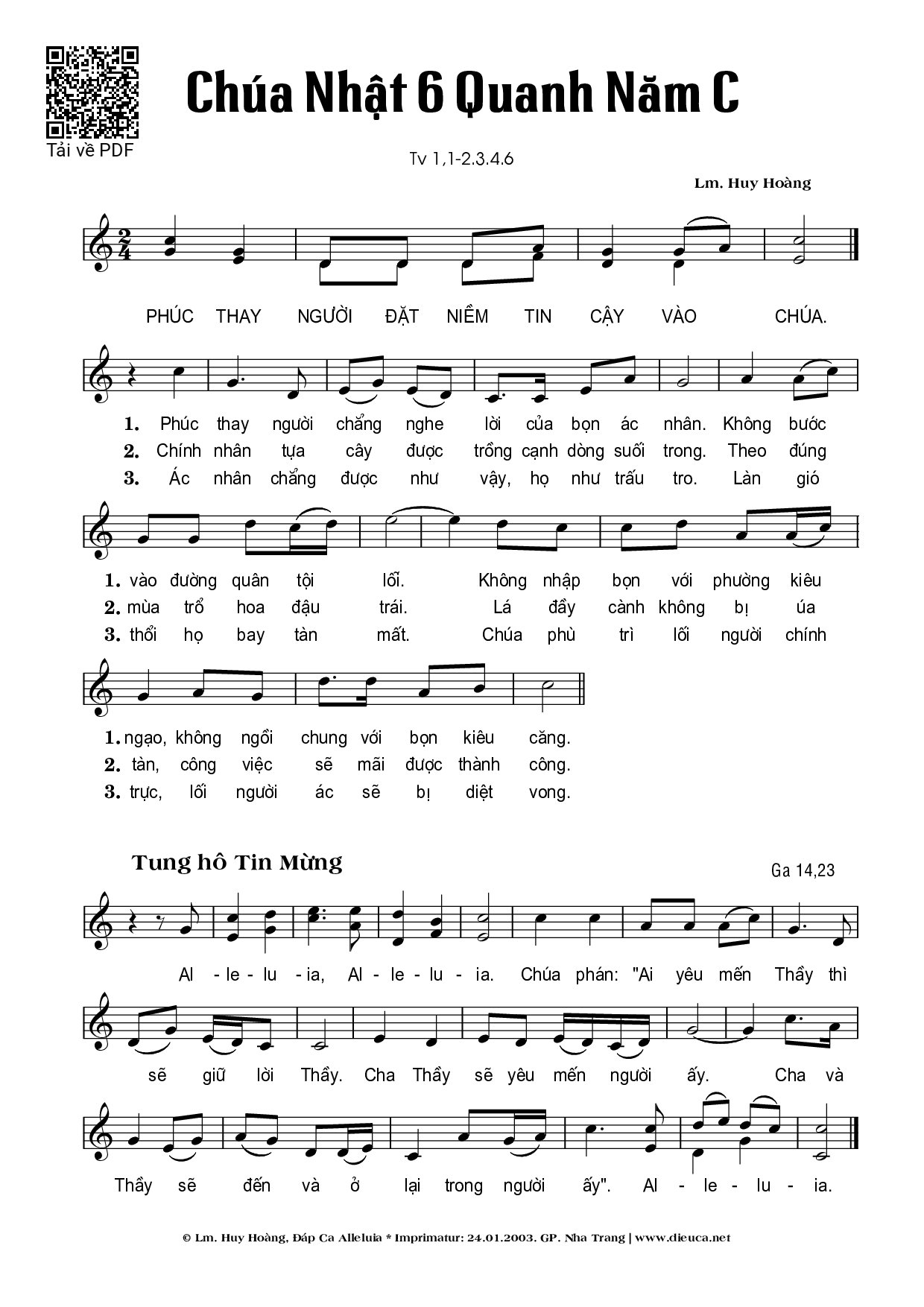 Sheet PDF of Thánh Vịnh 1, Chúa Nhật 6C Thường Niên