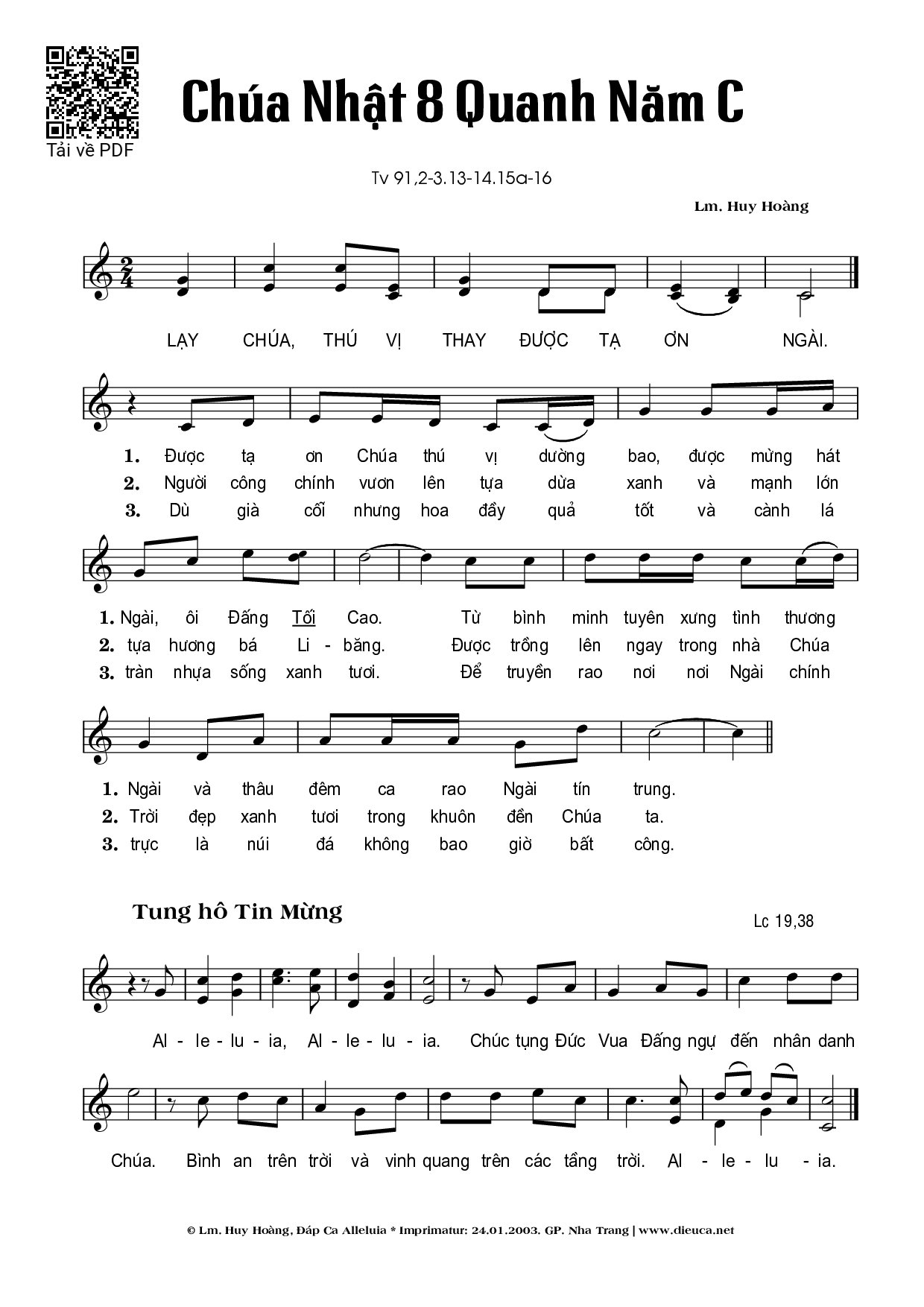 Sheet PDF of Thánh Vịnh 91, Chúa Nhật 8C Thường Niên