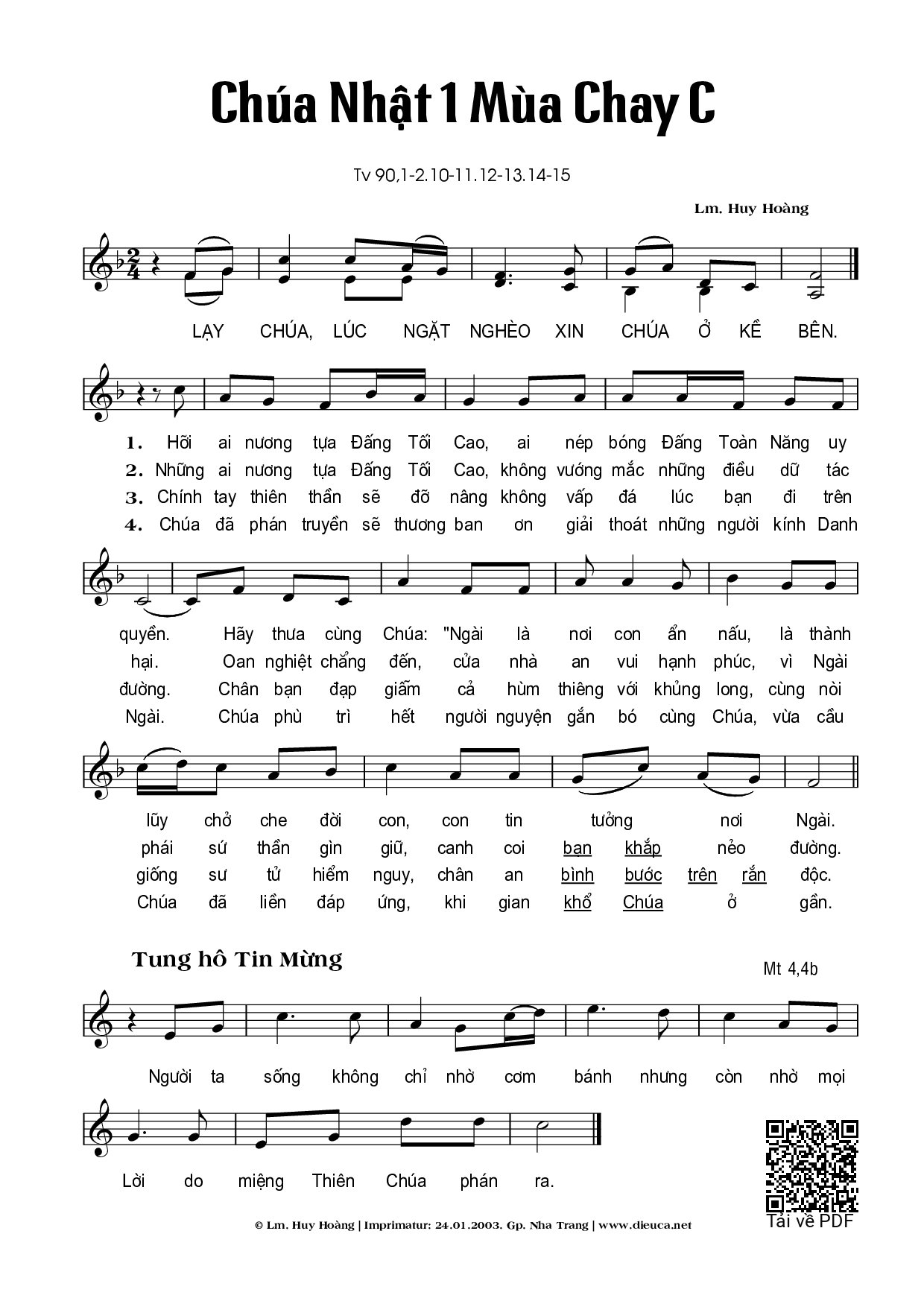 Sheet PDF of Thánh Vịnh 90, Chúa Nhật 1C Mùa Chay