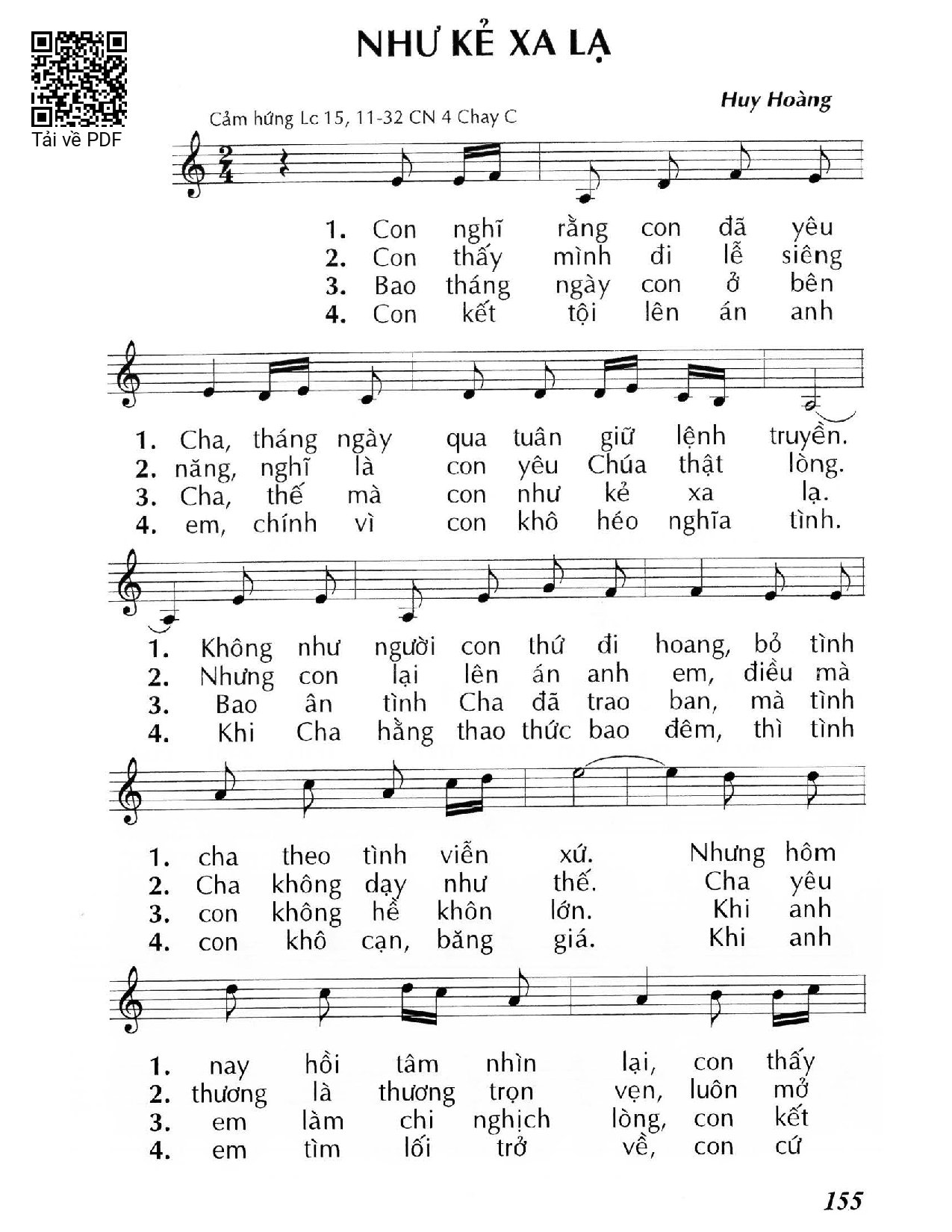 Page 1 of Sheet music PDF Như Kẻ Xa Lạ - Huy Hoàng