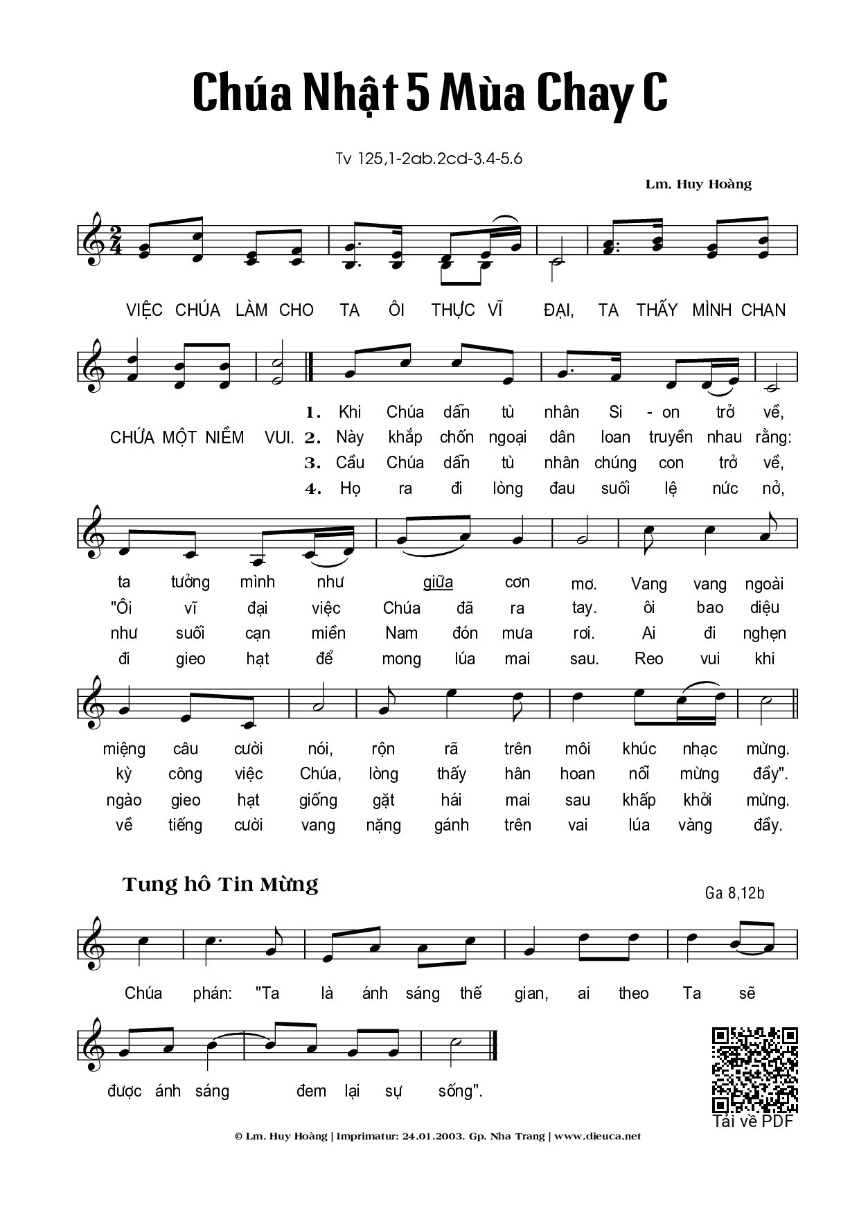 Sheet PDF of Thánh Vịnh 125, Chúa Nhật 5C Mùa Chay