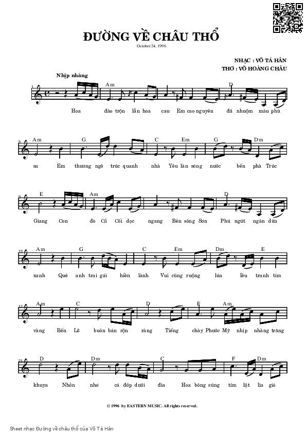 Page 1 of Sheet music PDF Đường về châu thổ - Võ Tá Hân