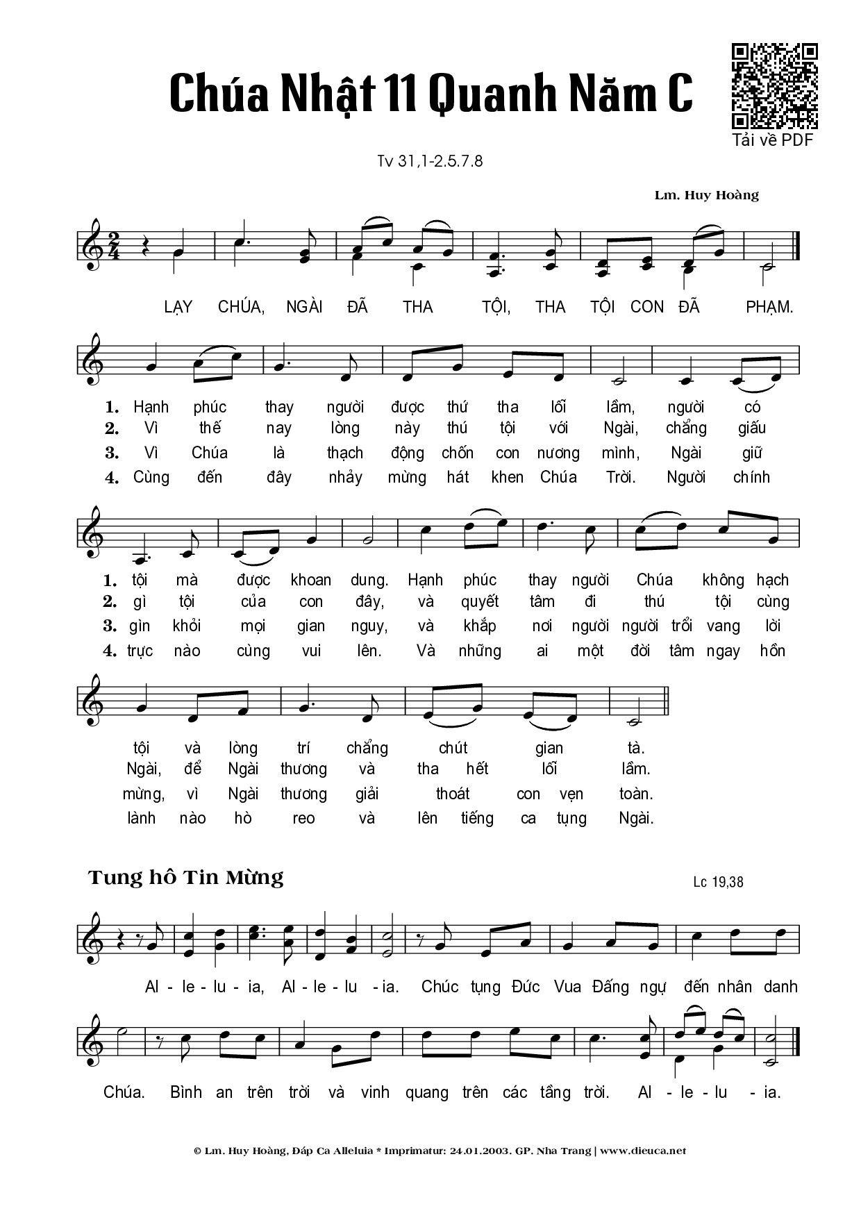 Sheet PDF of Thánh Vịnh 31, Chúa Nhật 11C Thường Niên