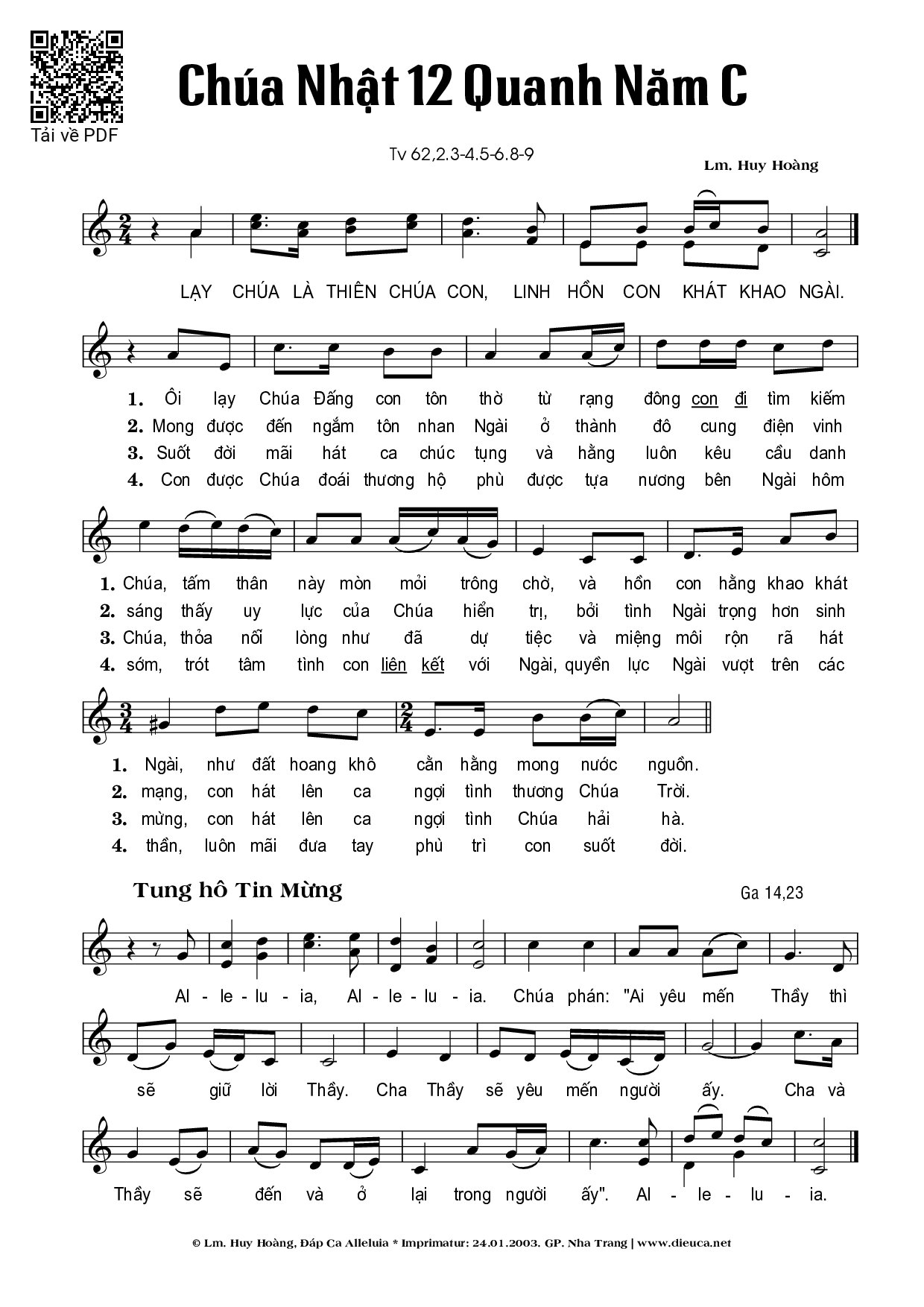 Page 1 of Sheet music PDF Thánh Vịnh 62, Chúa Nhật 12C Thường Niên - Huy Hoàng