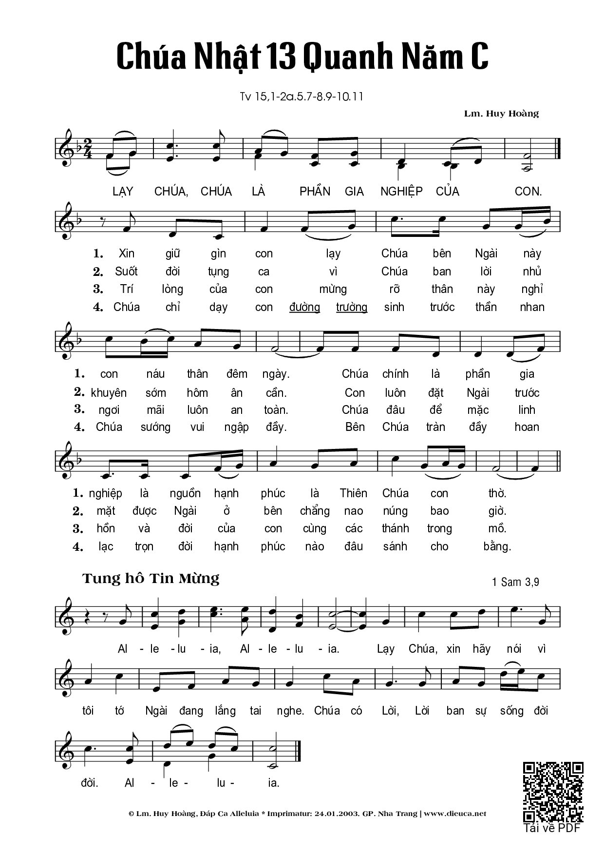 Page 1 of Sheet music PDF Thánh Vịnh 15, Chúa Nhật 13C Thường Niên - Huy Hoàng