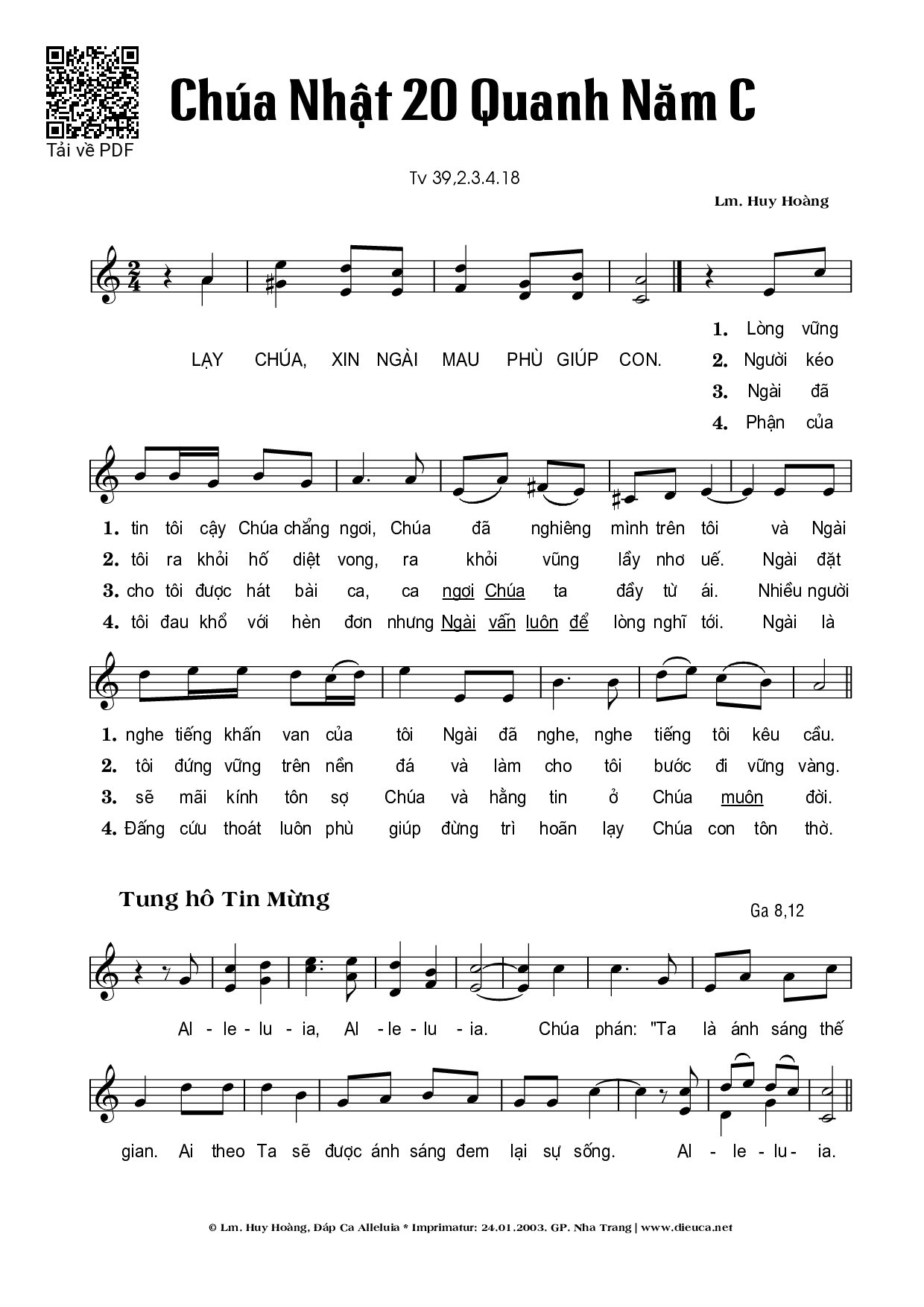 Sheet PDF of Thánh Vịnh 39, Chúa Nhật 20C Thường Niên