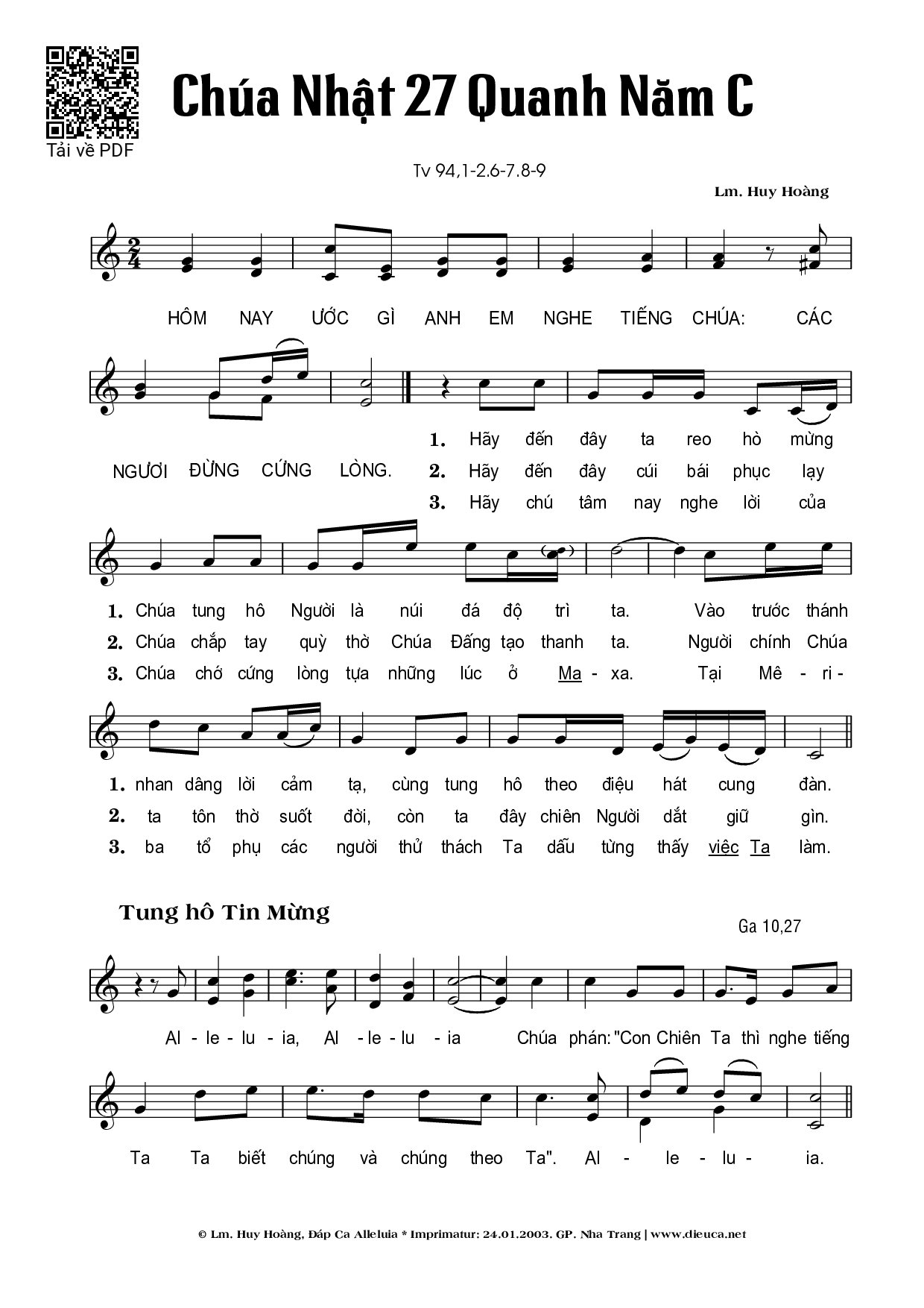 Sheet PDF of Thánh Vịnh 94, Chúa Nhật 27 Thường Niên