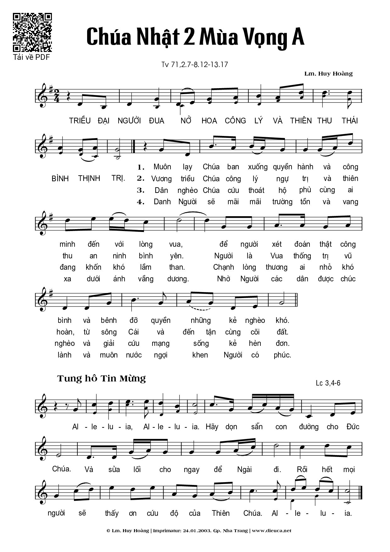 Sheet PDF of Thánh Vịnh 71, Chúa Nhật 2A Mùa Vọng