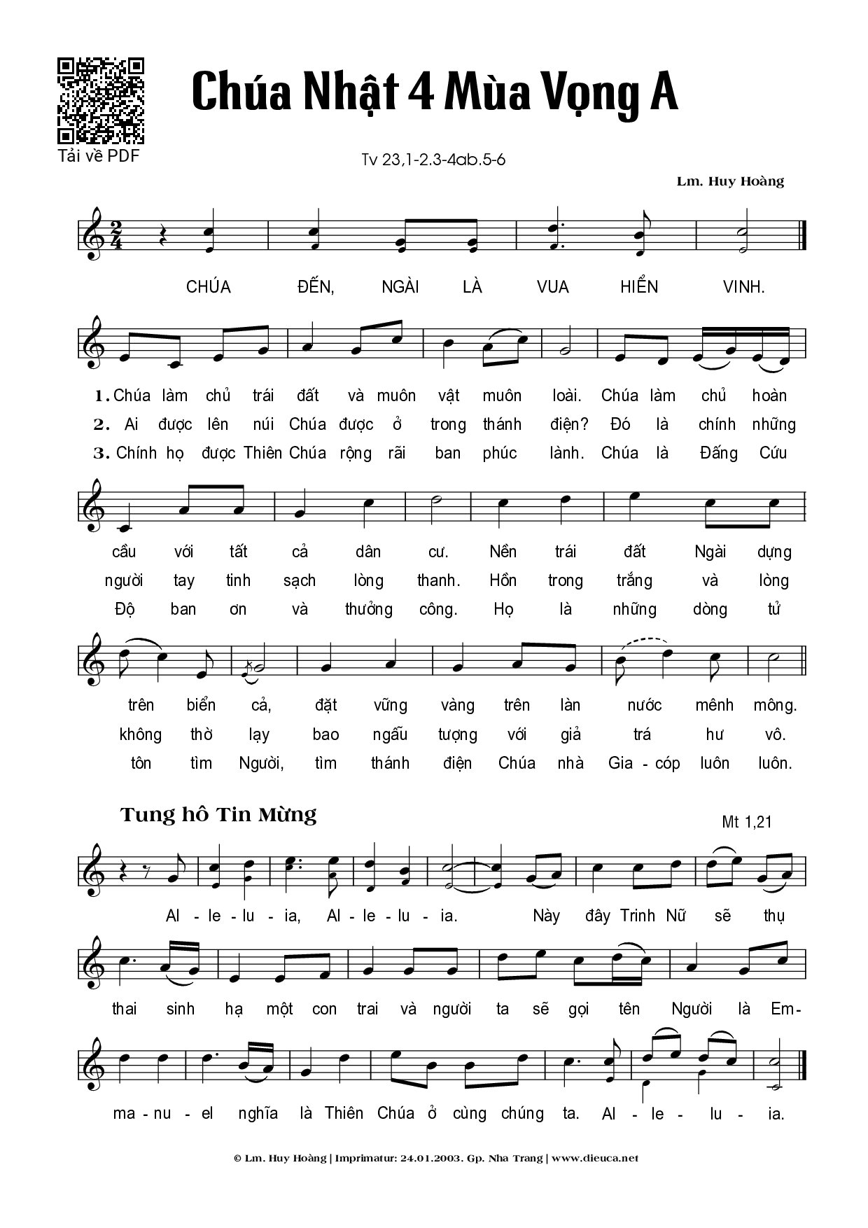 Page 1 of Sheet music PDF Thánh Vịnh 23, Chúa Nhật 4A Mùa Vọng - Huy Hoàng